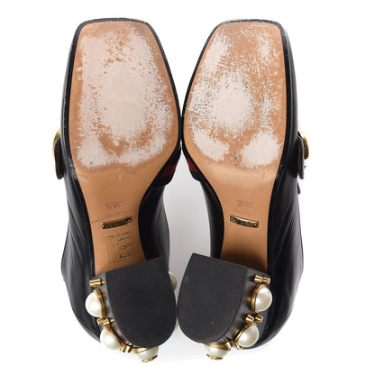 Gucci Malaga Kid Web Pearl Embellished Peyton 75mm Loafer Pumps 36.5 Black 7 of 9