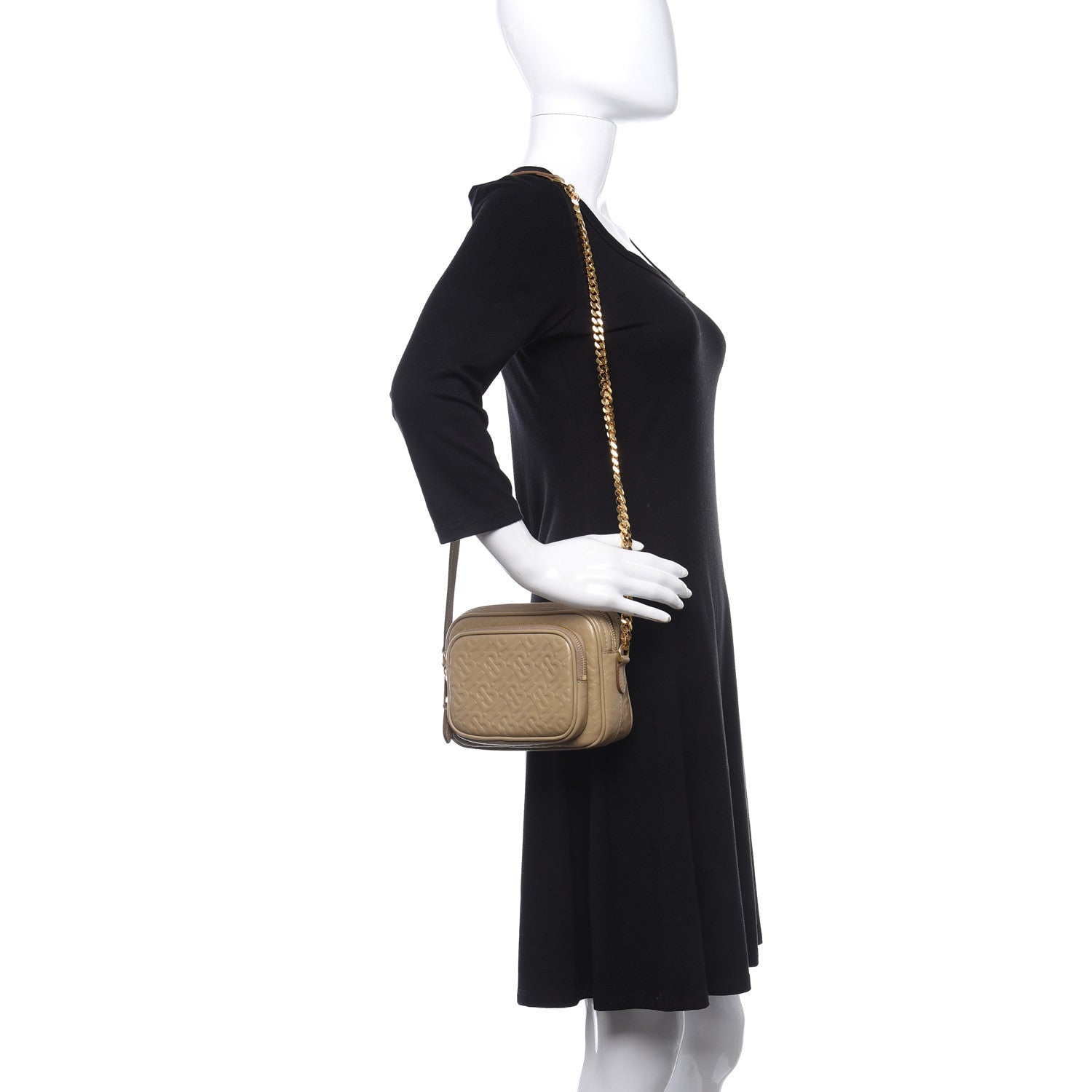 Burberry Calfskin Embossed Monogram Camera Chain Bag Honey 2 of 9