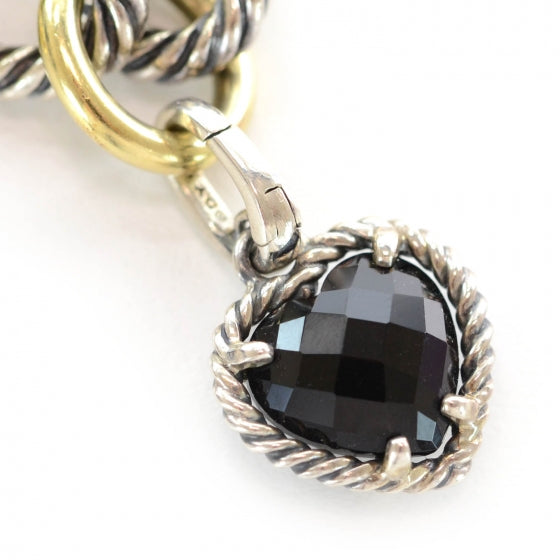 David Yurman Sterling Silver 18k Medium Oval Link Bracelet Onyx Heart Charm 5 of 7