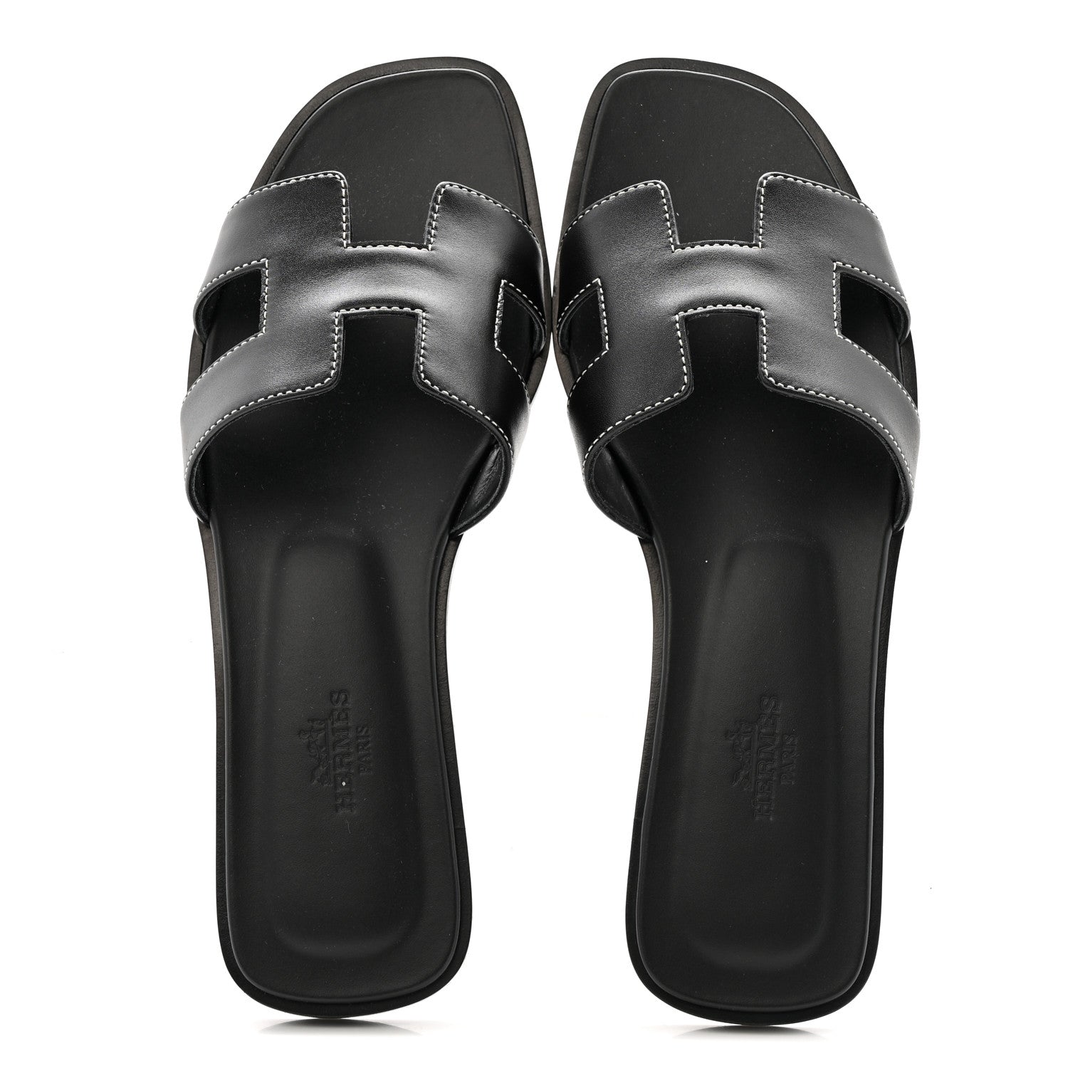 Hermes Box Calfskin Oran Sandals 37 Black 3 of 20