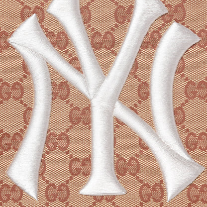 Gucci X MLB GG Monogram NY Yankees Zip Wristlet Pouch Beige Ruggine Ivory 5 of 8