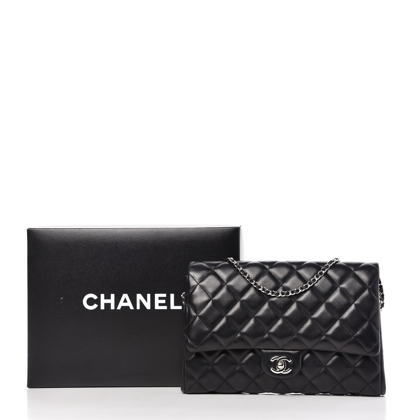 Lambskin Quilted Clutch With Chain Flap Black