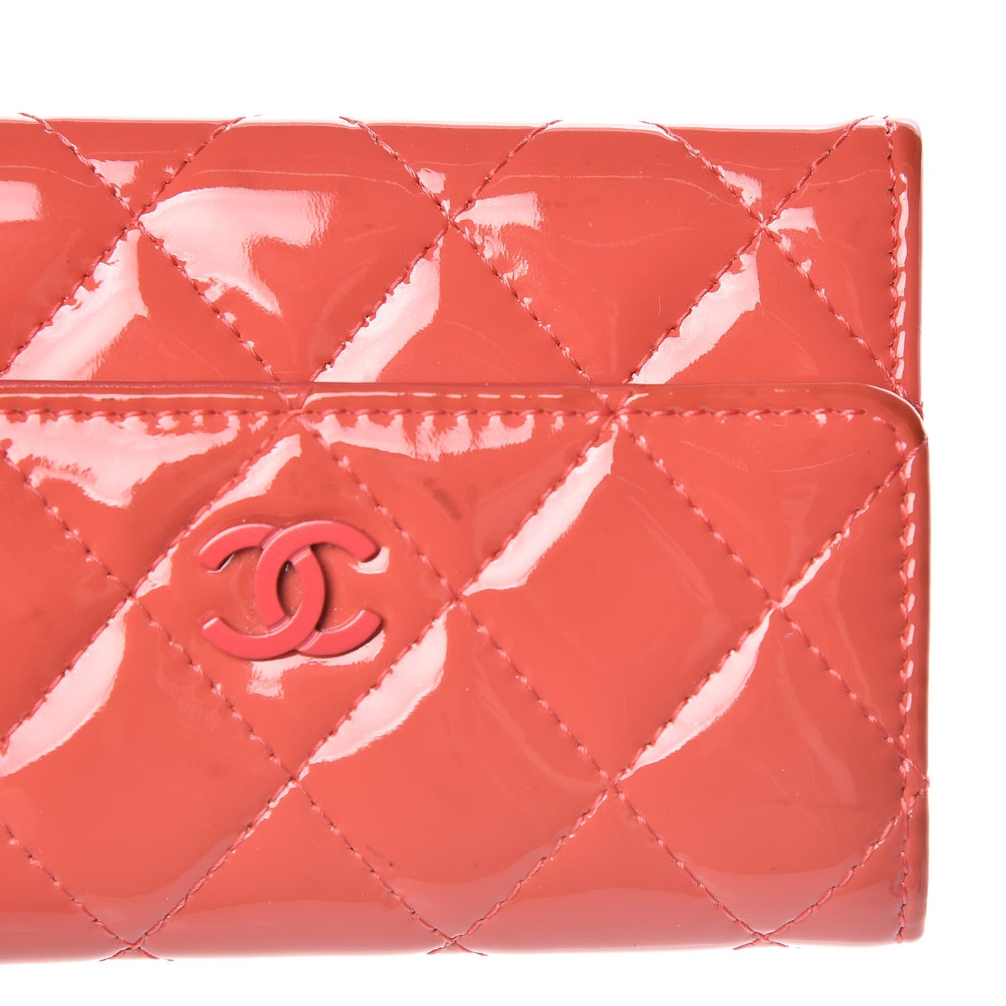 Patent Quilted Flap Card Holder Dark Pink