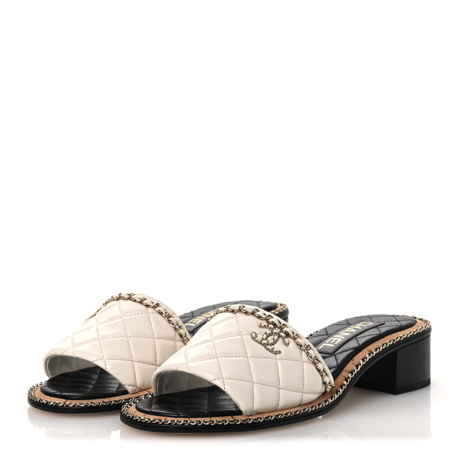 Chanel Lambskin Quilted Chain CC Sandals 39 White 4 of 10