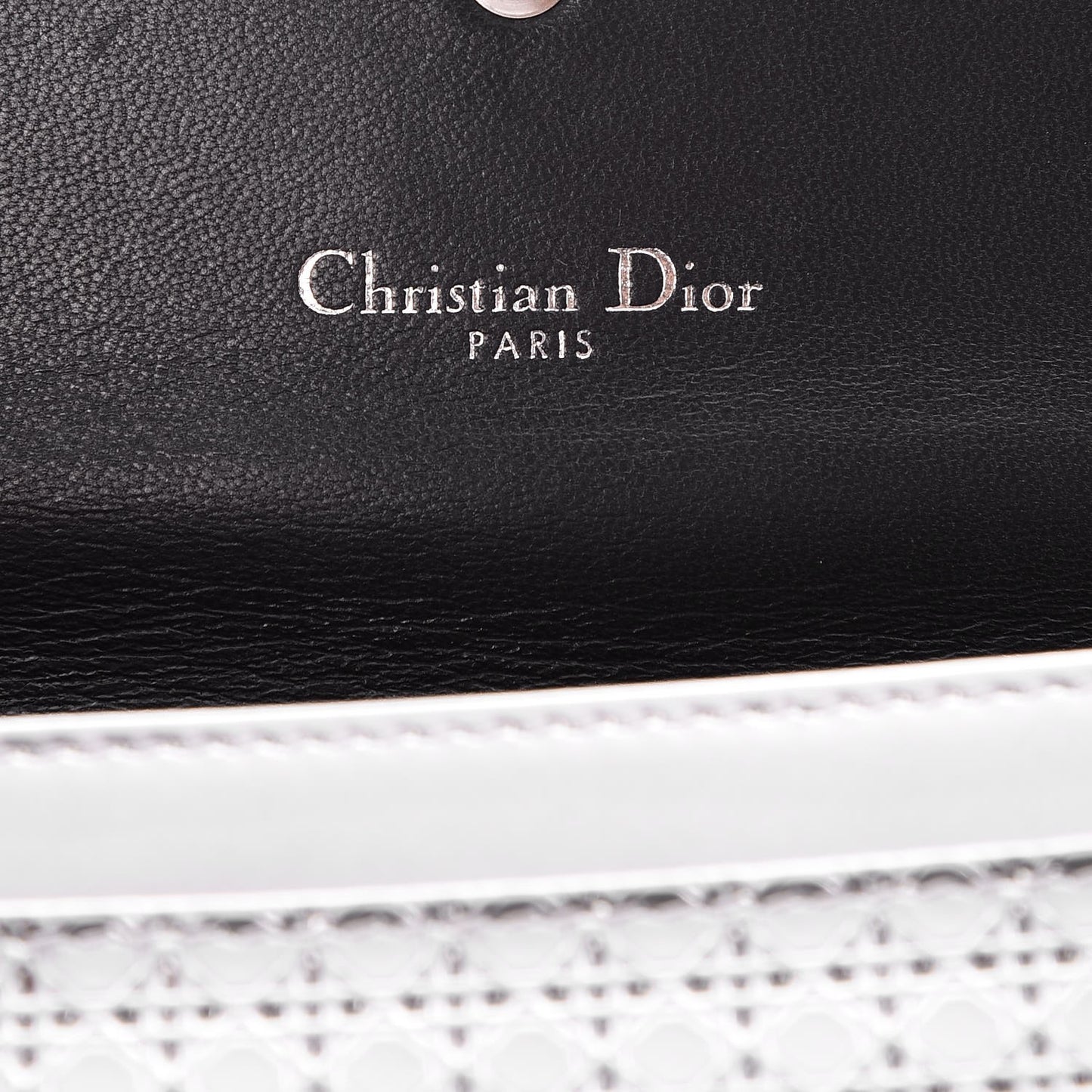 Metallic Patent Micro-Cannage Lady Dior Croisiere Chain Wallet Silver