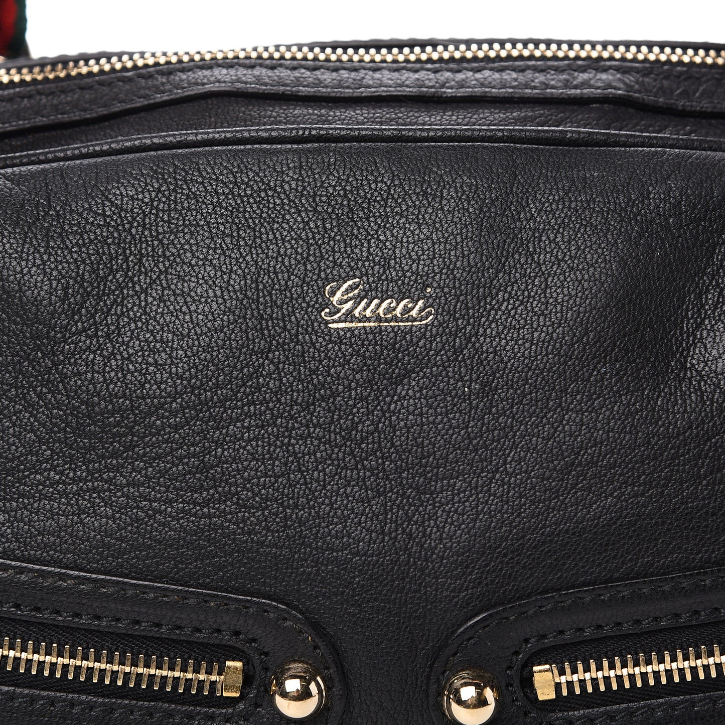 Pebbled Calfskin Chain Web Shoulder Bag Black