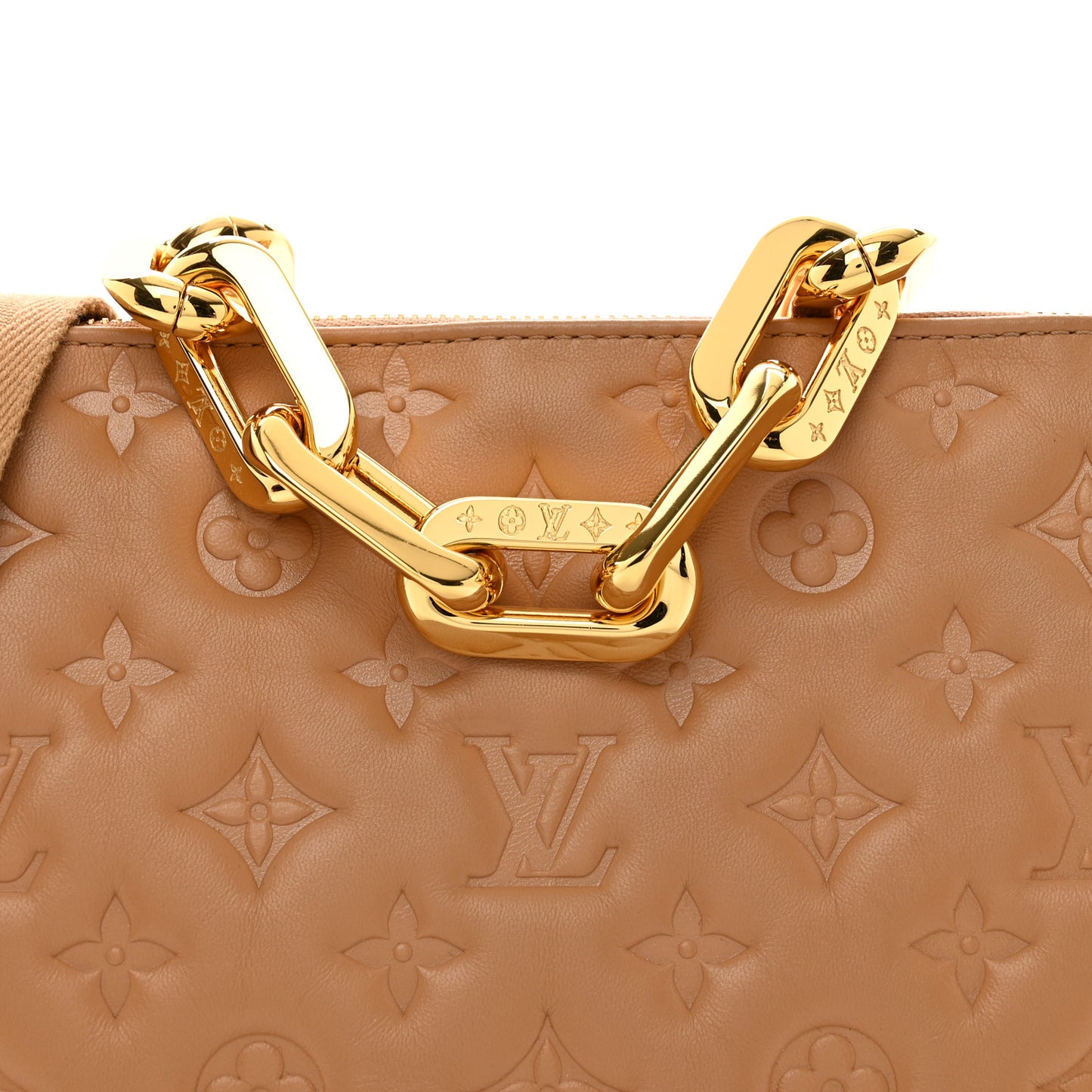 Lambskin Embossed Monogram Coussin PM Camel