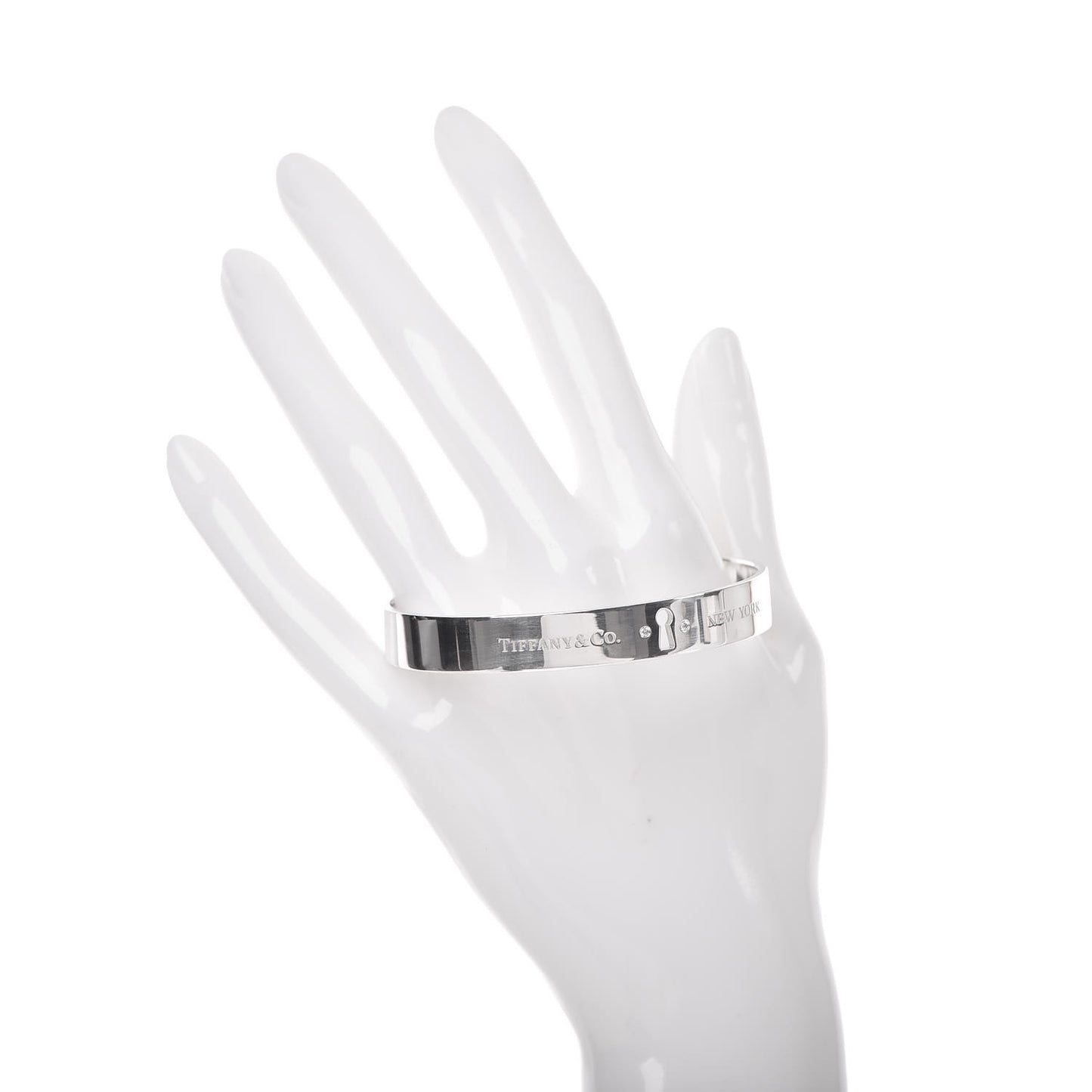 Sterling Silver Diamond Narrow Locks Bangle Bracelet
