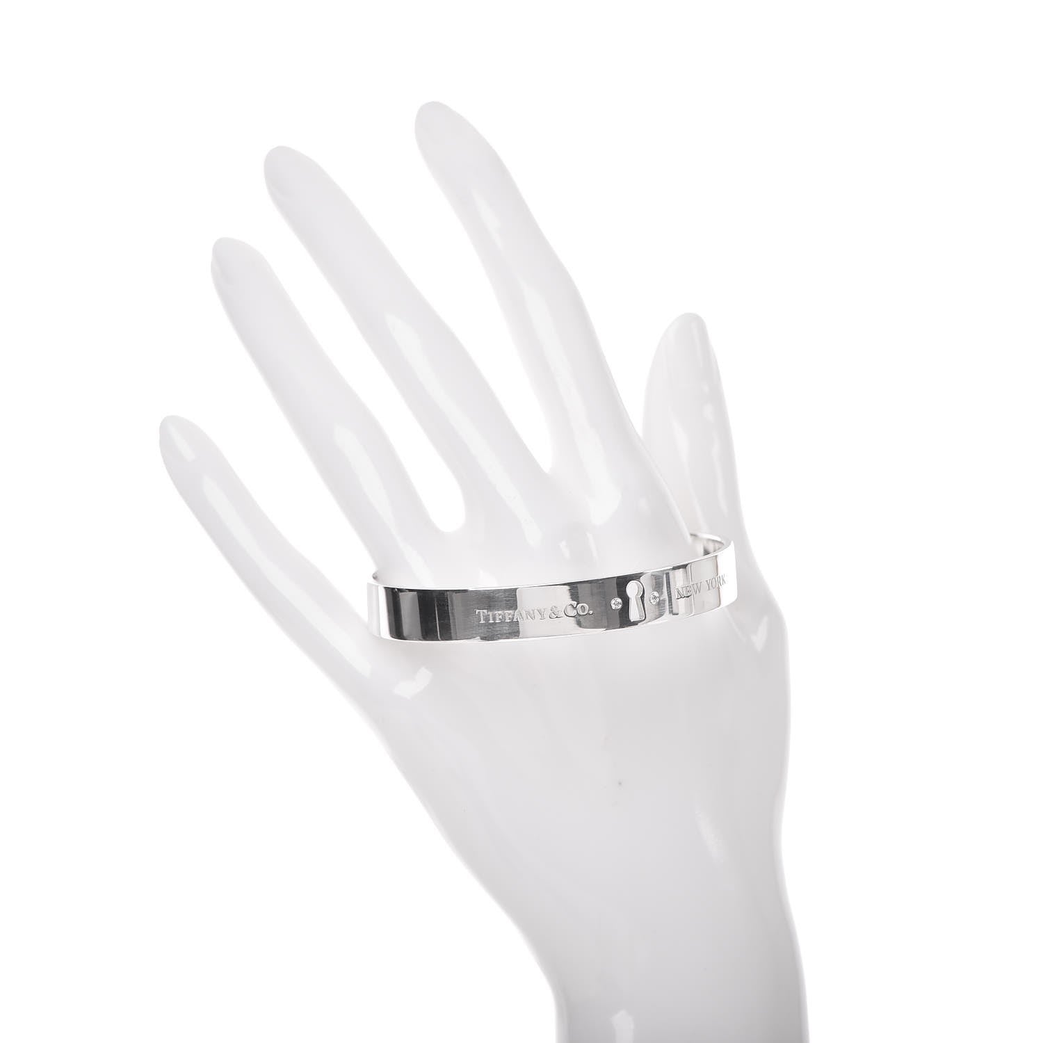 Tiffany Sterling Silver Diamond Narrow Locks Bangle Bracelet 2 of 7