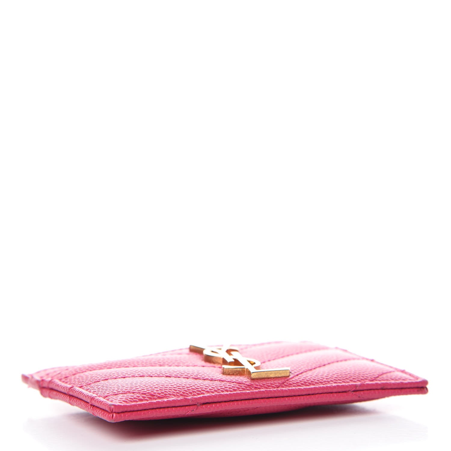Saint Laurent Grain De Poudre Matelasse Chevron Monogram Credit Card Case Fresh Fuxia 4 of 9