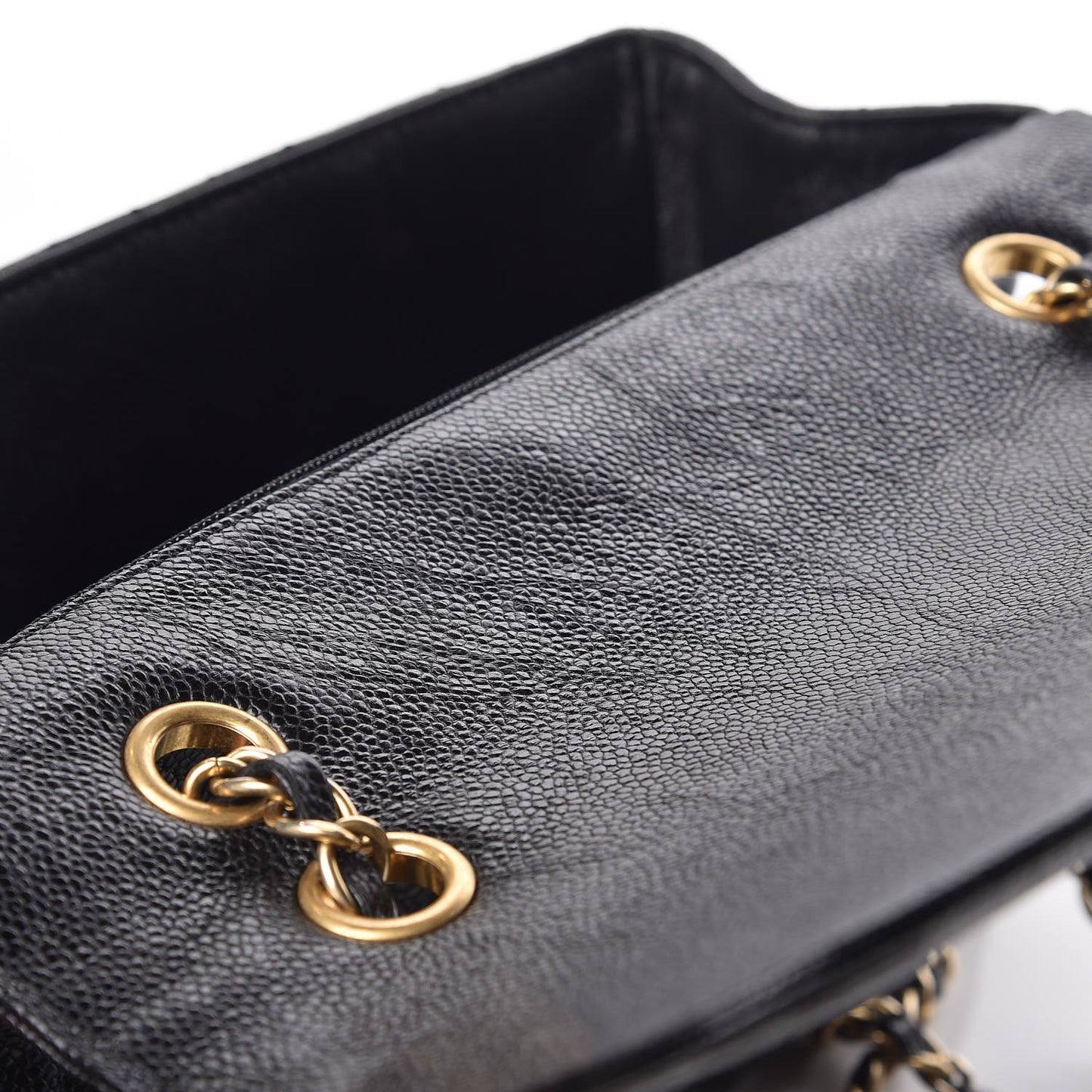 Crumpled Grained Calfskin Quilted Medium Single Flap Black