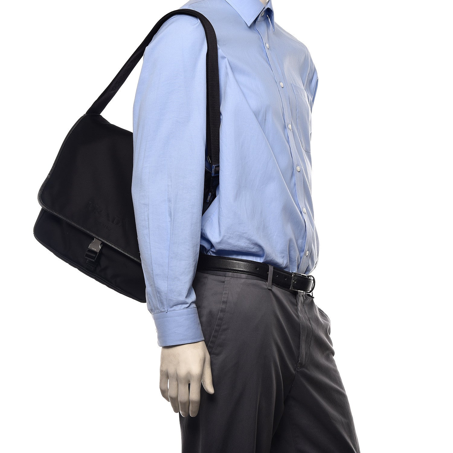 Prada Tessuto Nylon Saffiano Messenger Satchel Black 2 of 9