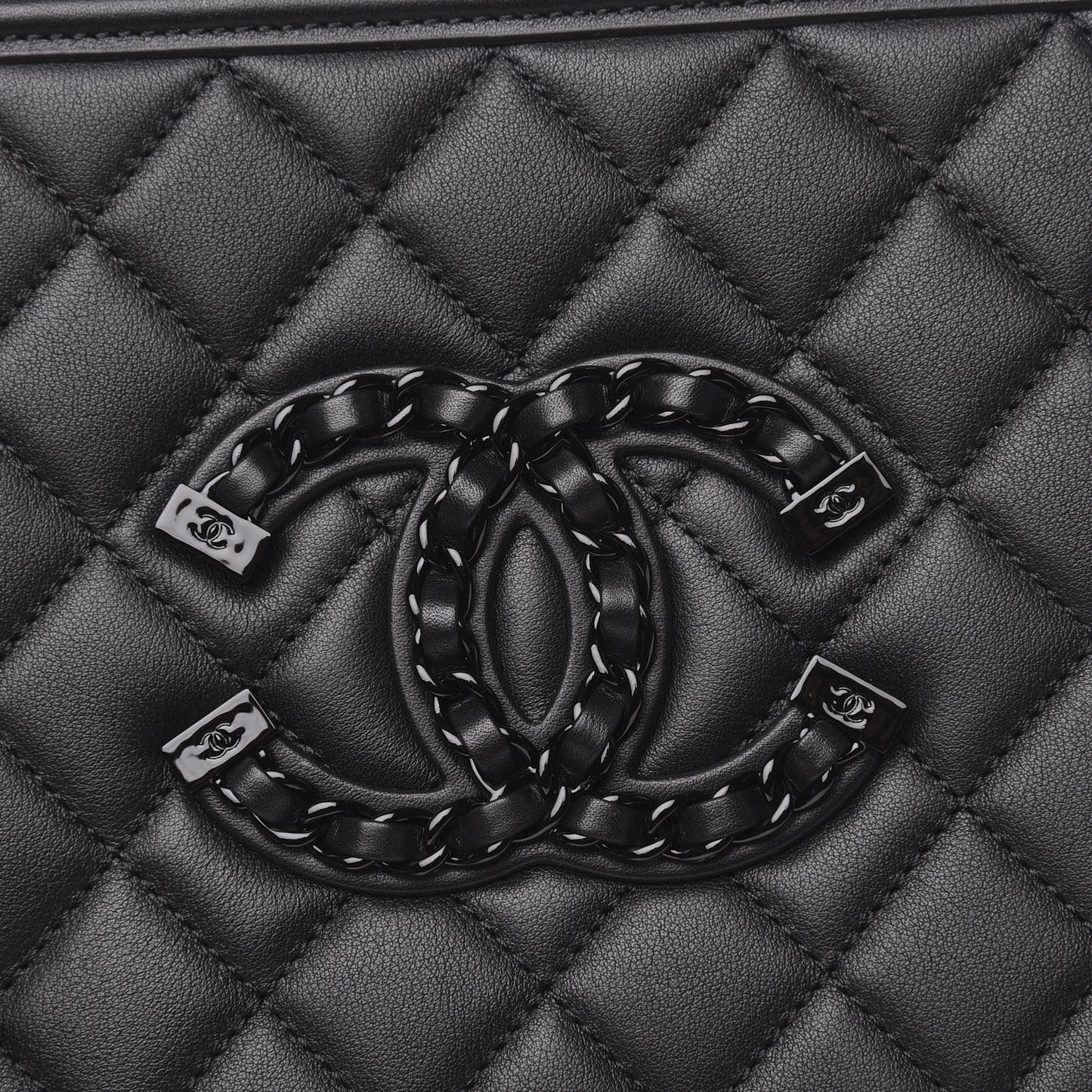 Calfskin Quilted Medium CC Filigree Vanity Case Black