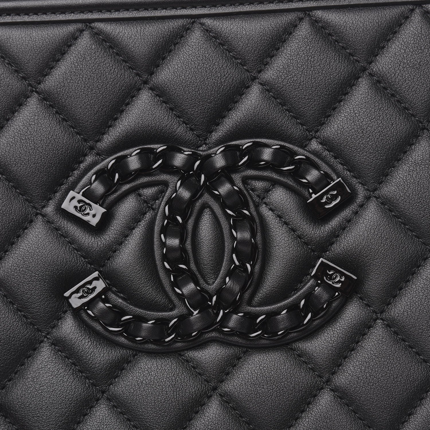 Chanel Calfskin Quilted Medium CC Filigree Vanity Case Black 10 of 11