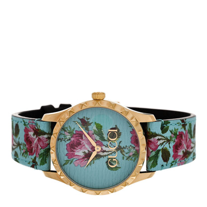 Gucci Stainless Steel Calfskin 38mm G-Timeless Floral Quartz Watch Blue 2 of 5