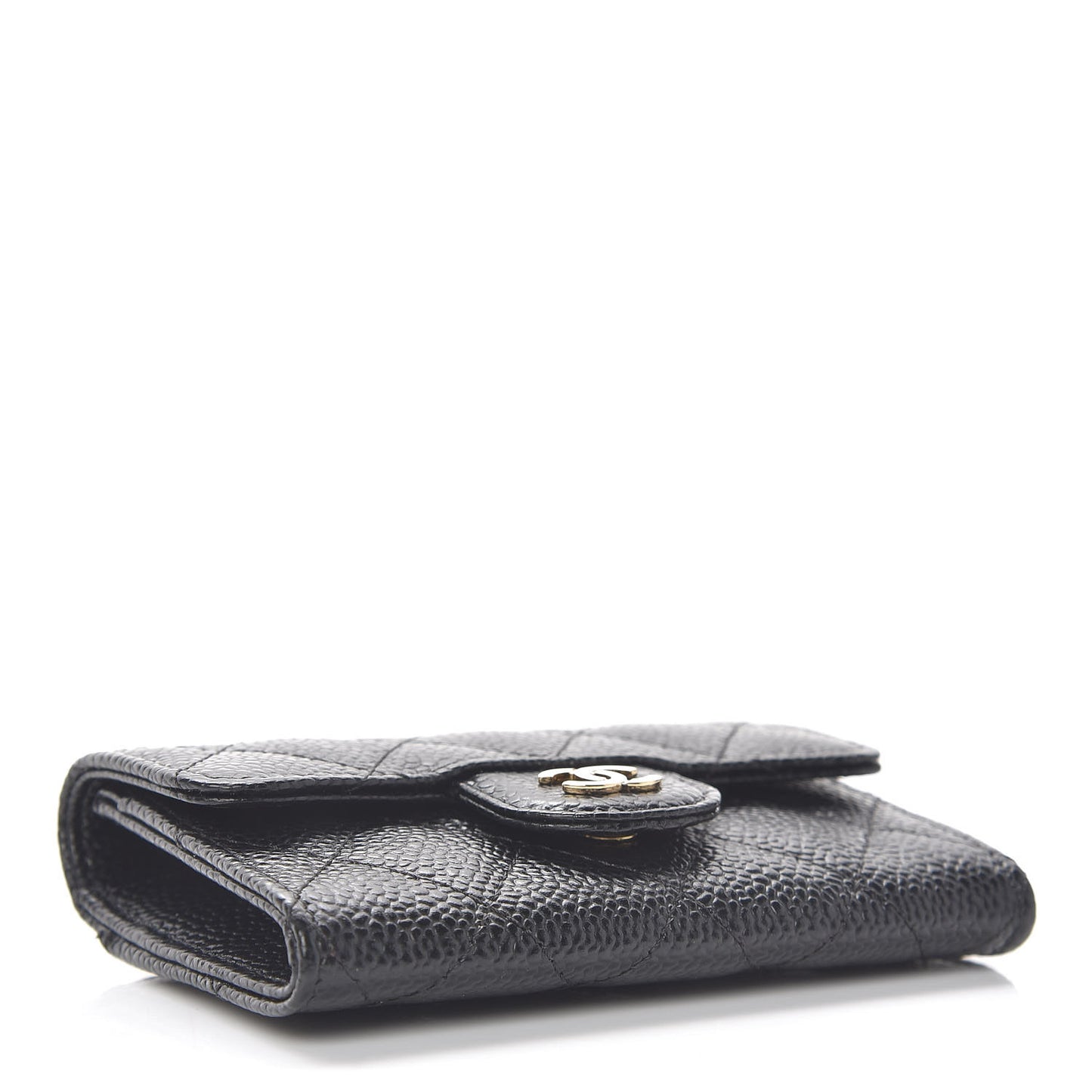 Caviar Quilted Flap Card Holder Wallet Black