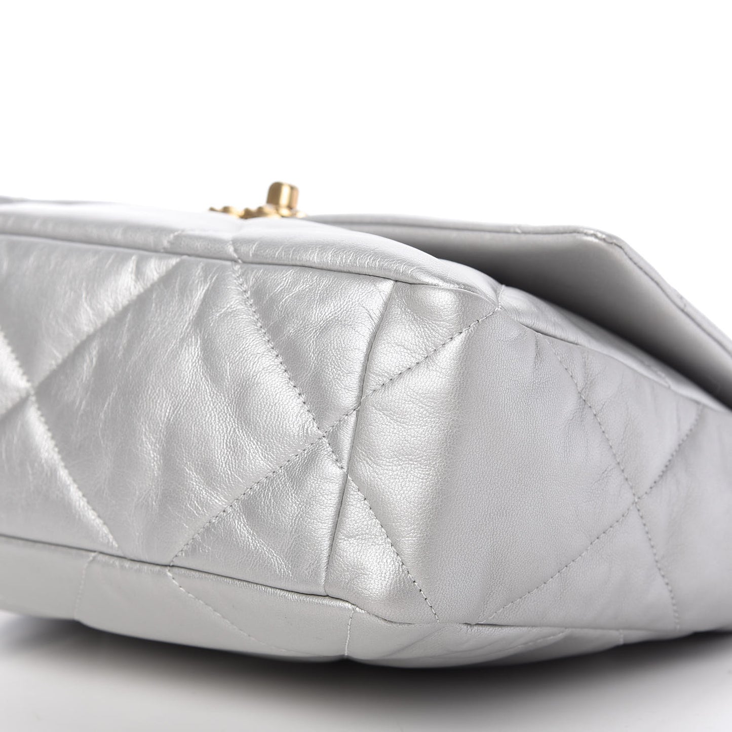 Metallic Goatskin Quilted Large Chanel 19 Flap Silver
