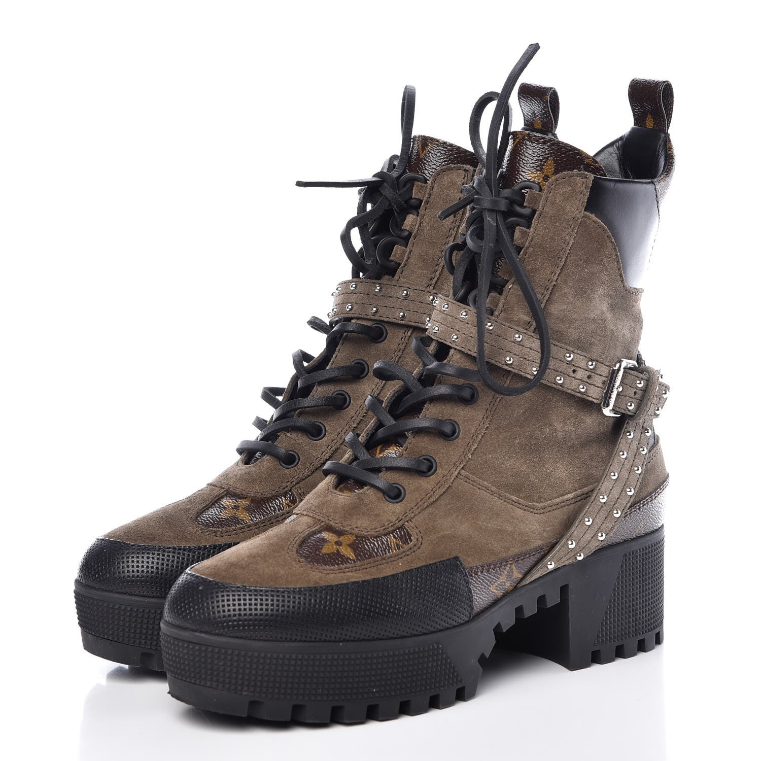 Louis Vuitton Suede Calfskin Monogram Laureate Platform Desert Boots 38 Kaki 3 of 13