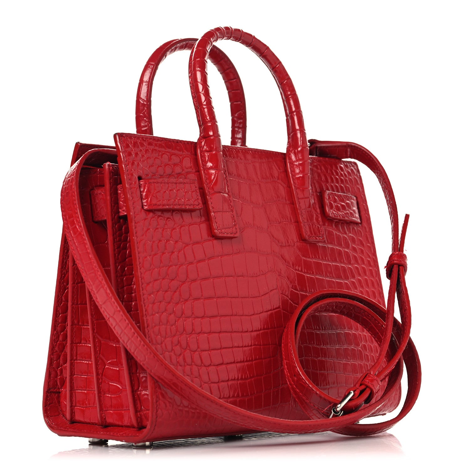 Saint Laurent Calfskin Crocodile Embossed Nano Sac De Jour Red 3 of 11