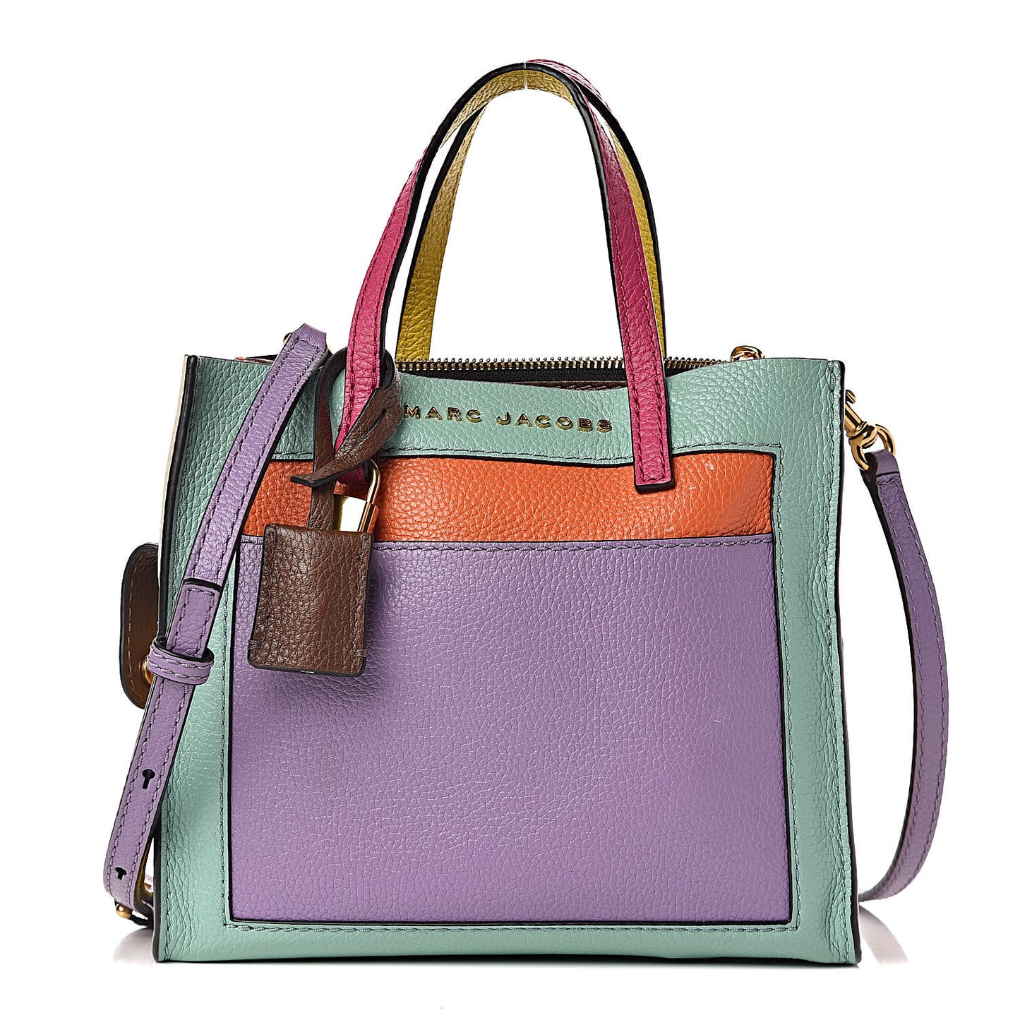 Grained Calfskin Colorblock Mini Grind Tote Surf Multi