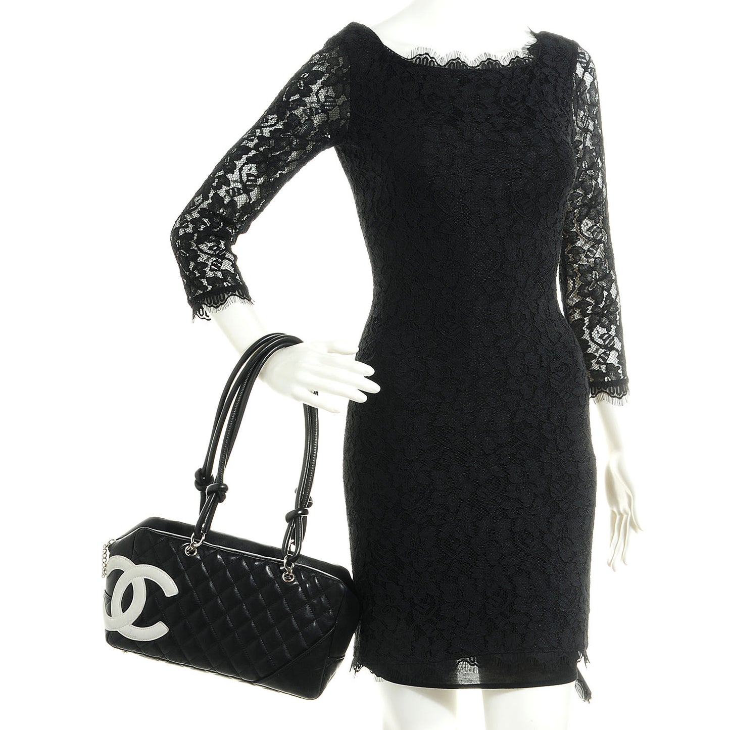Calfskin Quilted Large Cambon Bowler Black White