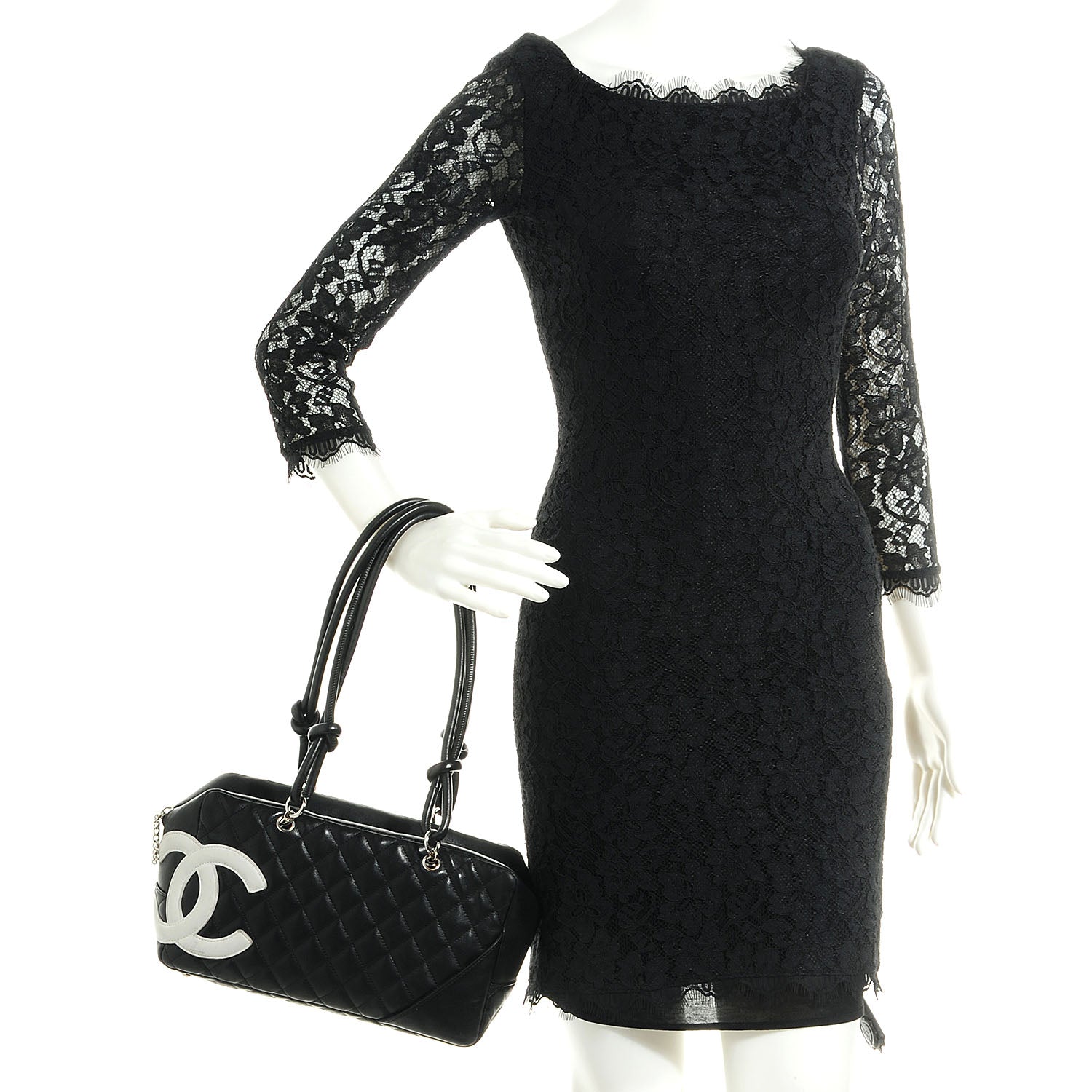 Chanel Calfskin Quilted Large Cambon Bowler Black White 2 of 8