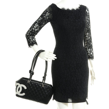 Chanel Calfskin Quilted Large Cambon Bowler Black White 2 of 8
