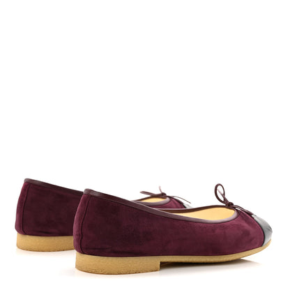 Chanel Suede Lambskin Cap Toe CC Ballerina Flats 41 Burgundy Black 5 of 11