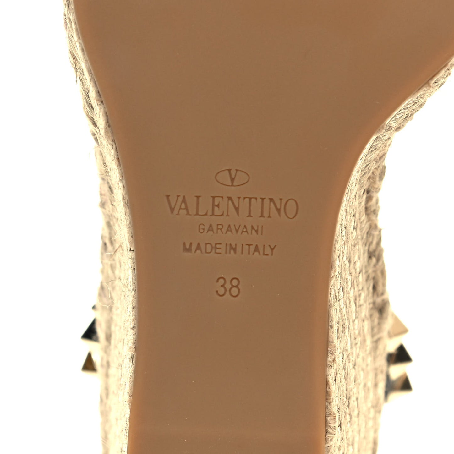 Grained Calfskin Rockstud Ankle Strap Espadrille 15/105mm Wedge Sandals 38 Black Light Cuir Natural