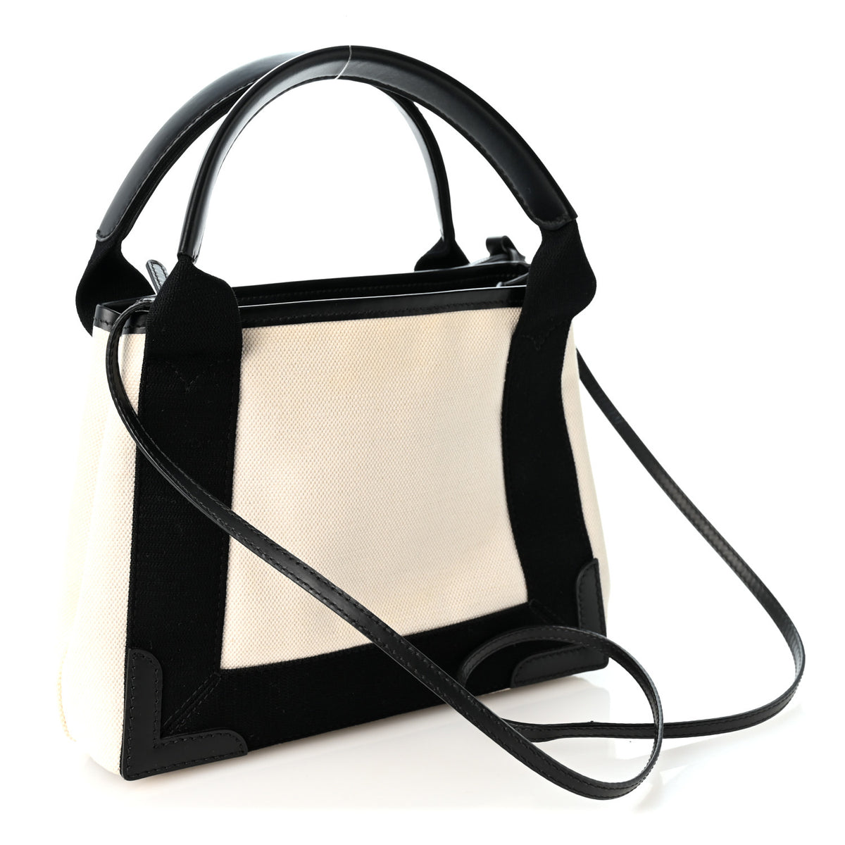 Cotton Canvas Satin Calfskin S Navy Cabas Natural Black