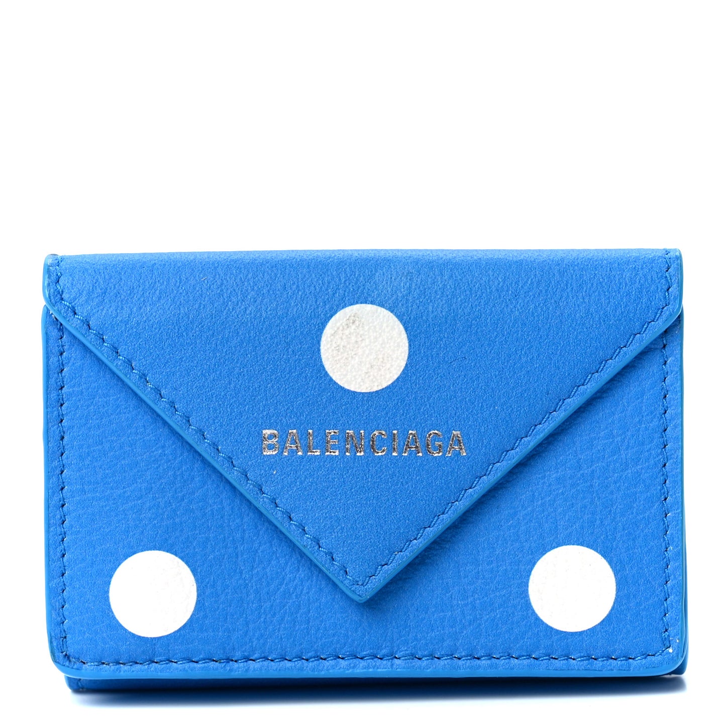 Calfskin Polka Dot Mini Papier Wallet Blue White