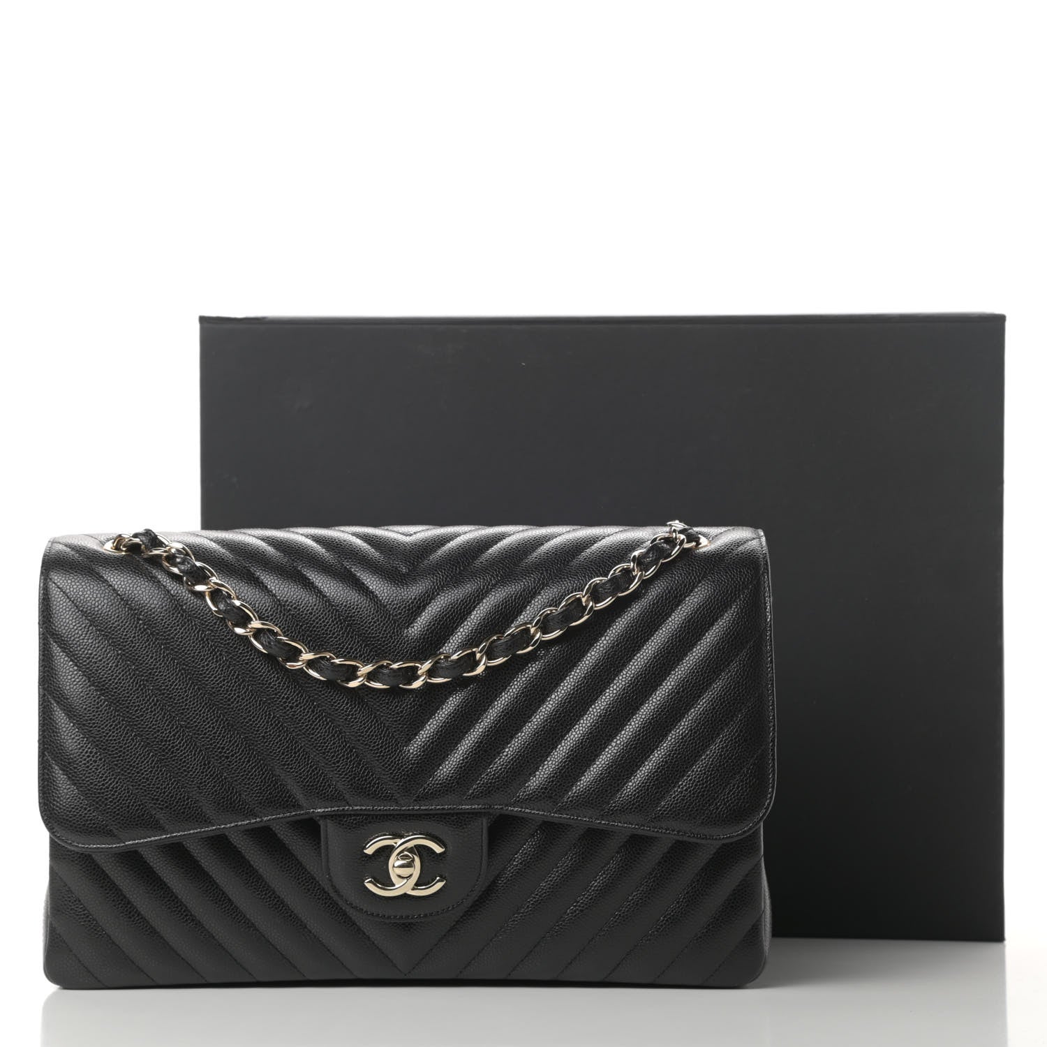 Chanel Caviar Chevron Quilted Jumbo Double Flap Black 12 of 12