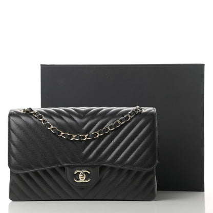 Chanel Caviar Chevron Quilted Jumbo Double Flap Black 12 of 12