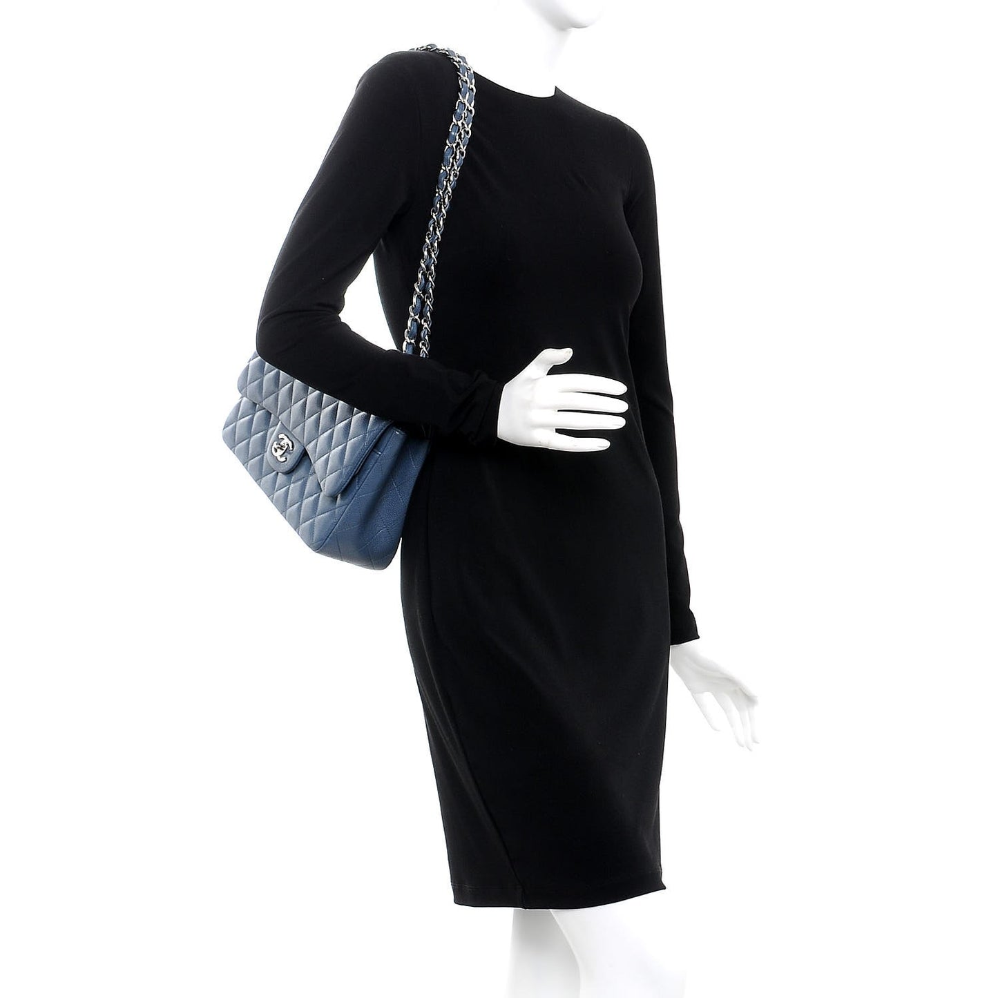 Caviar Quilted Jumbo Double Flap Light Blue