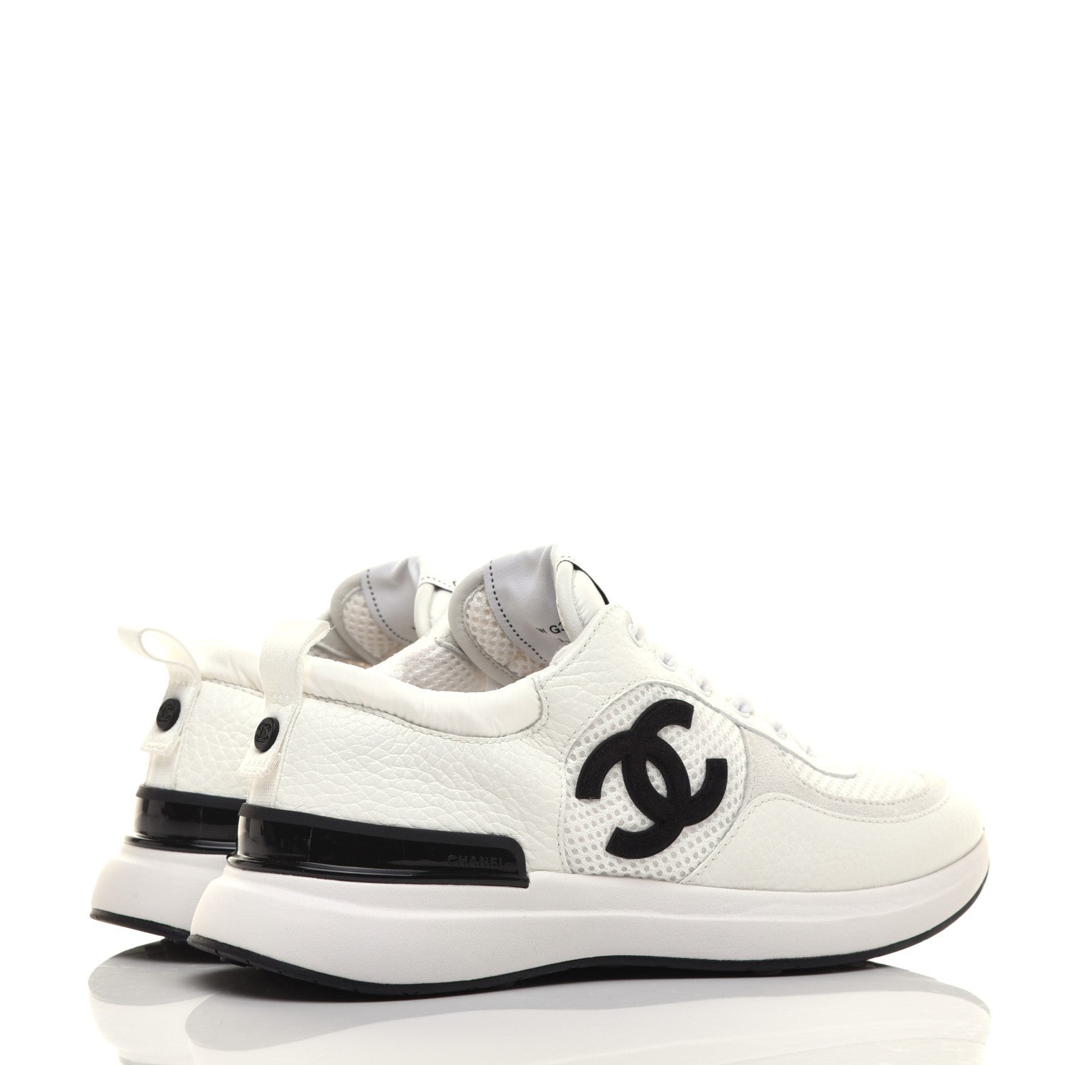 Chanel Calfskin Mesh Lycra Suede Womens Logo Sneakers 38 White 4 of 10