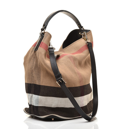 Burberry Canvas Mega Check Medium Ashby Hobo Black 3 of 11