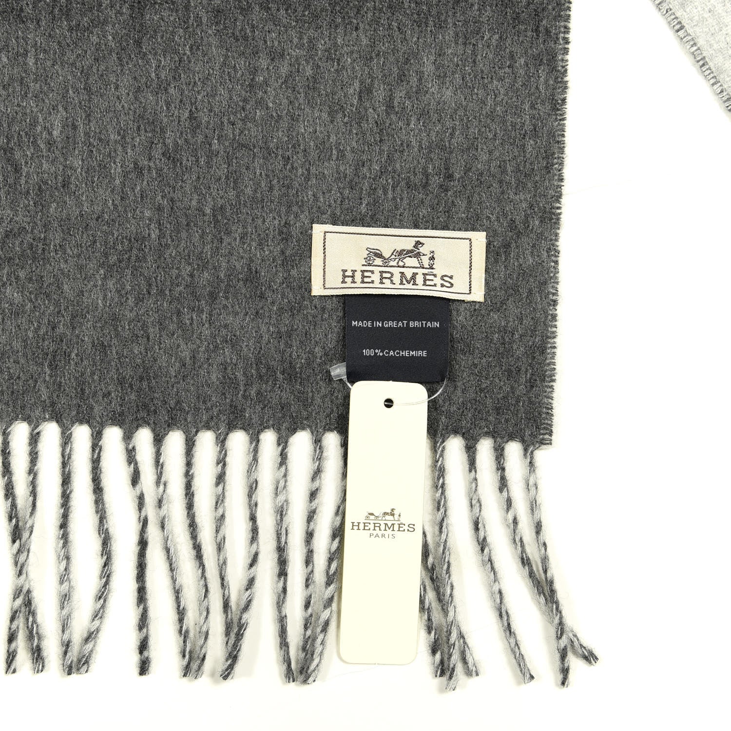 Hermes Cashmere Recto Verso Muffler Gris Clair Chiné Flanelle 4 of 4