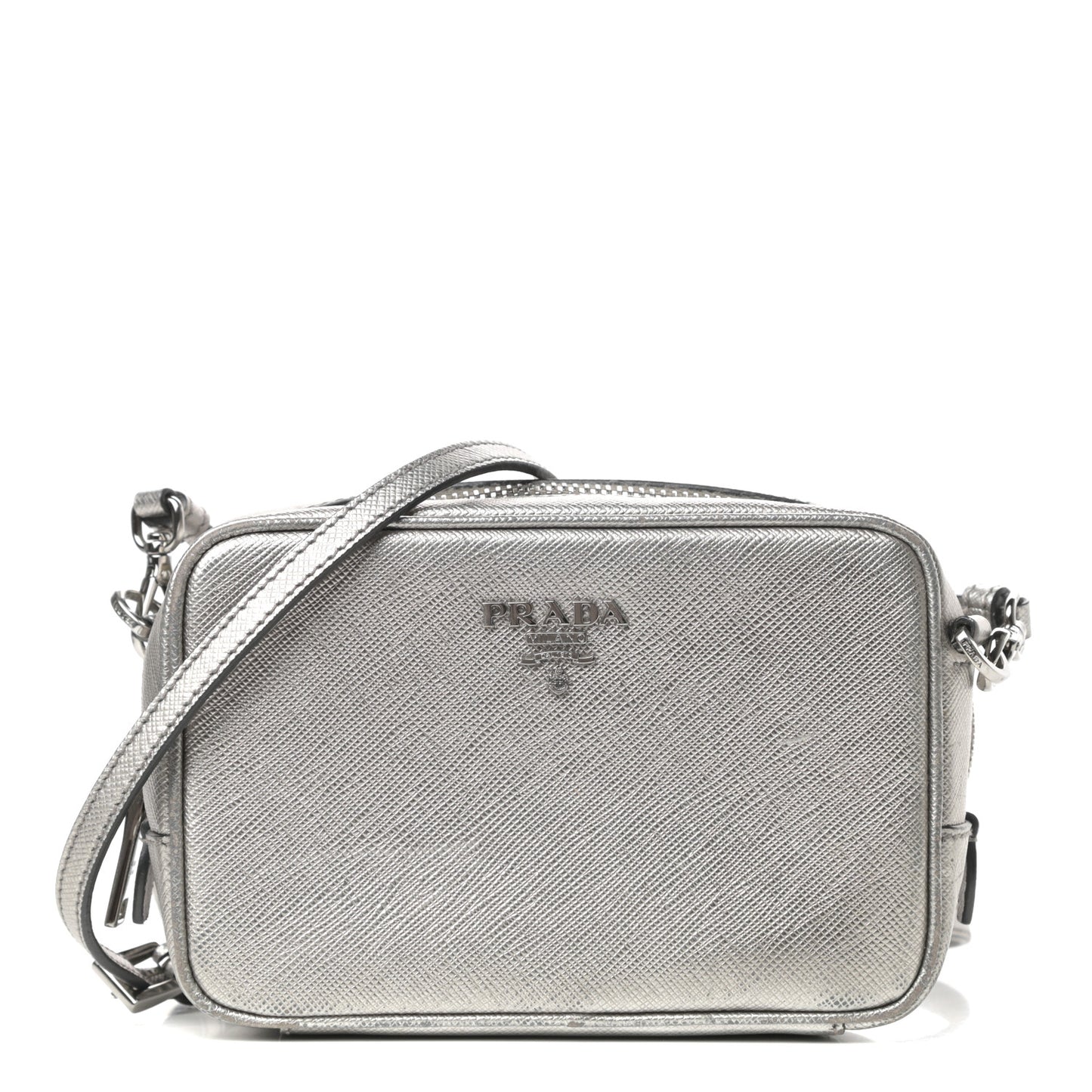 Metallic Saffiano Lux Mini Camera Crossbody Bag Cromo