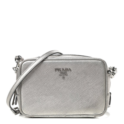 Prada Metallic Saffiano Lux Mini Camera Crossbody Bag Cromo 1 of 9