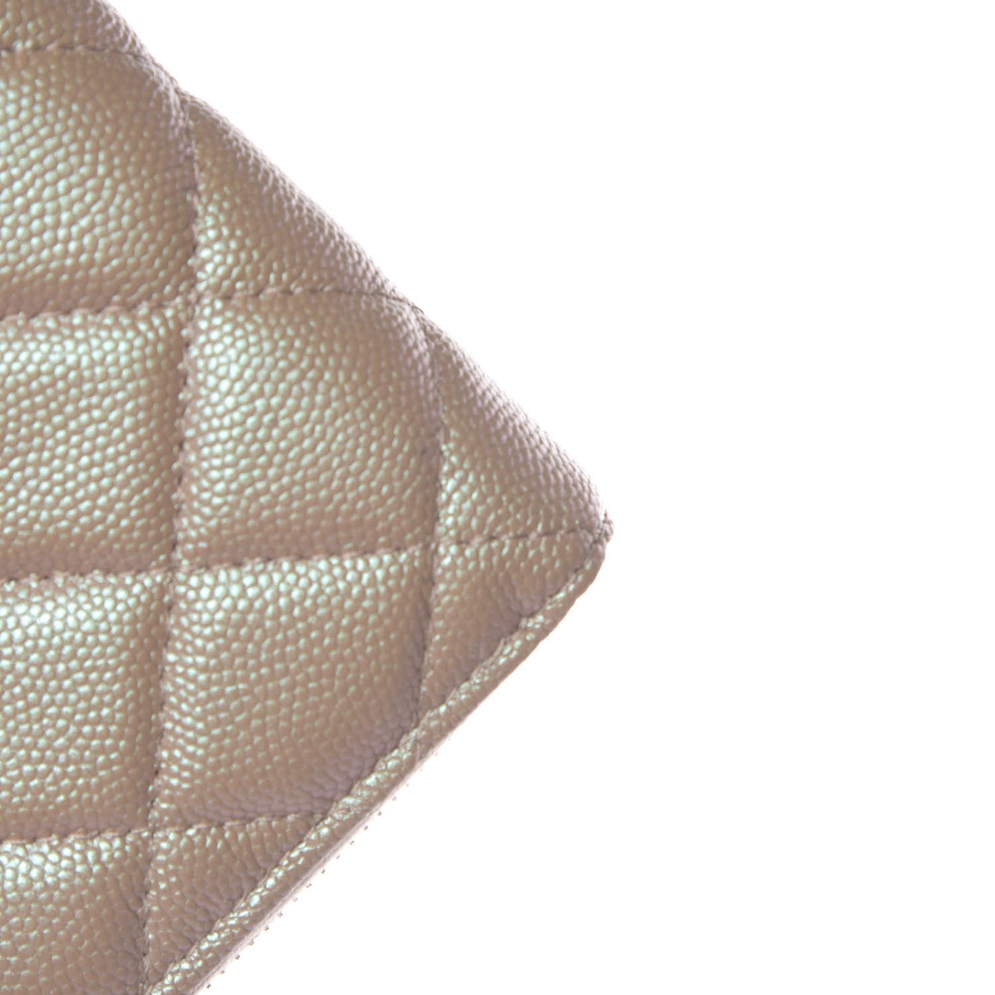 Iridescent Caviar Quilted Medium Zip Around Wallet Beige