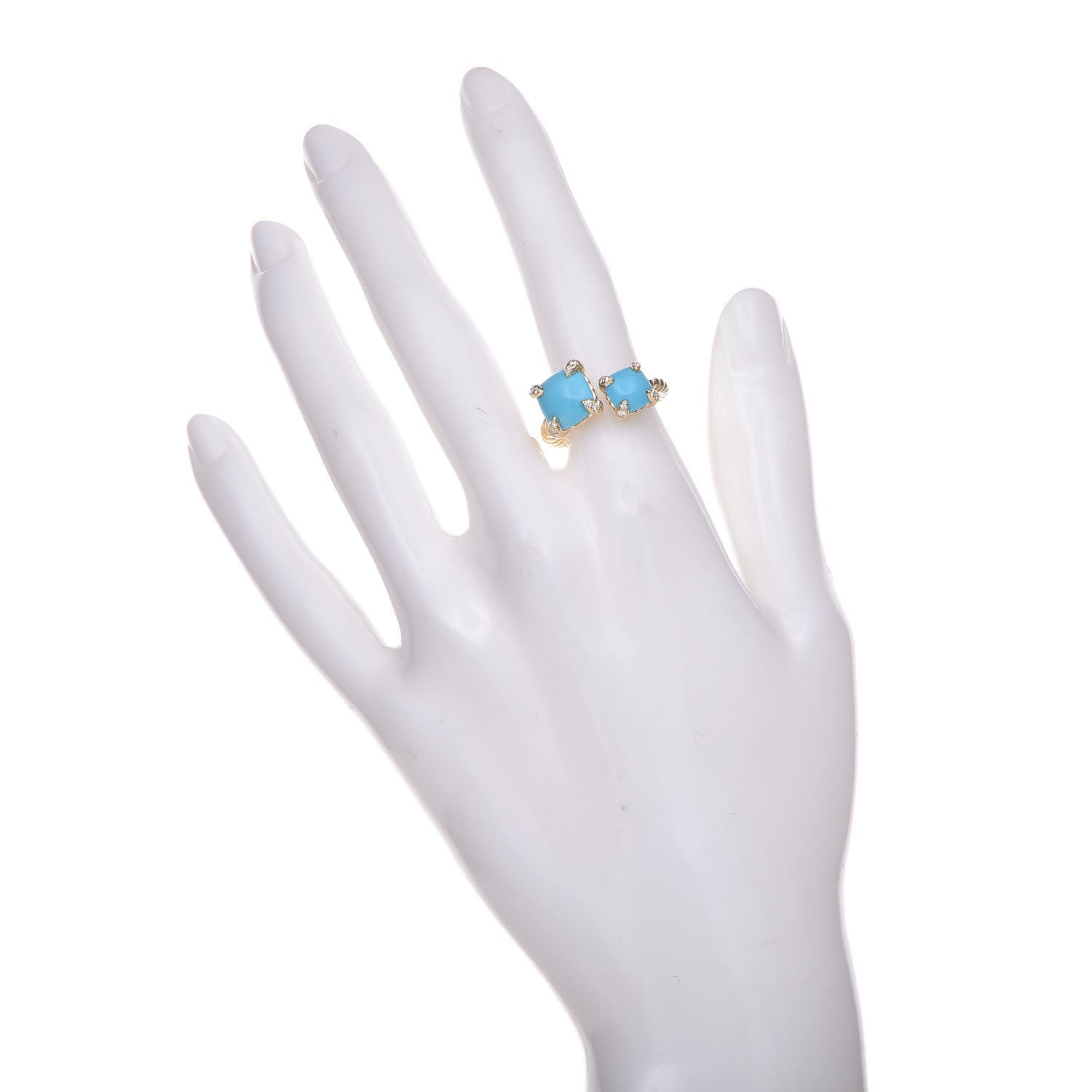 David Yurman 18K Yellow Gold Diamond Turquoise Chatelaine Bypass Ring 50 5.25 2 of 5