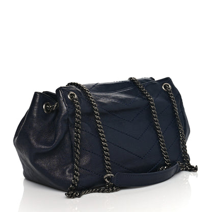 Saint Laurent Vintage Lambskin Chevron Monogram Small Nolita Blue 2 of 9