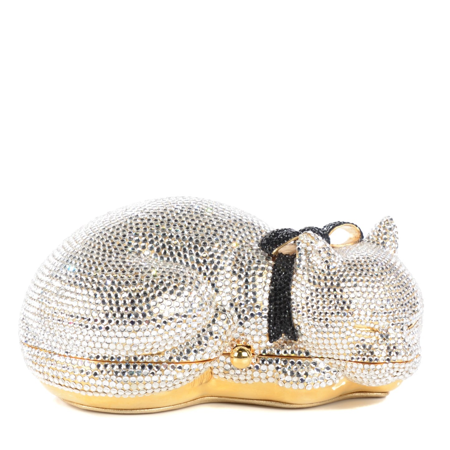 Swarovski Crystal Sleeping Cat Minaudiere Clutch Silver