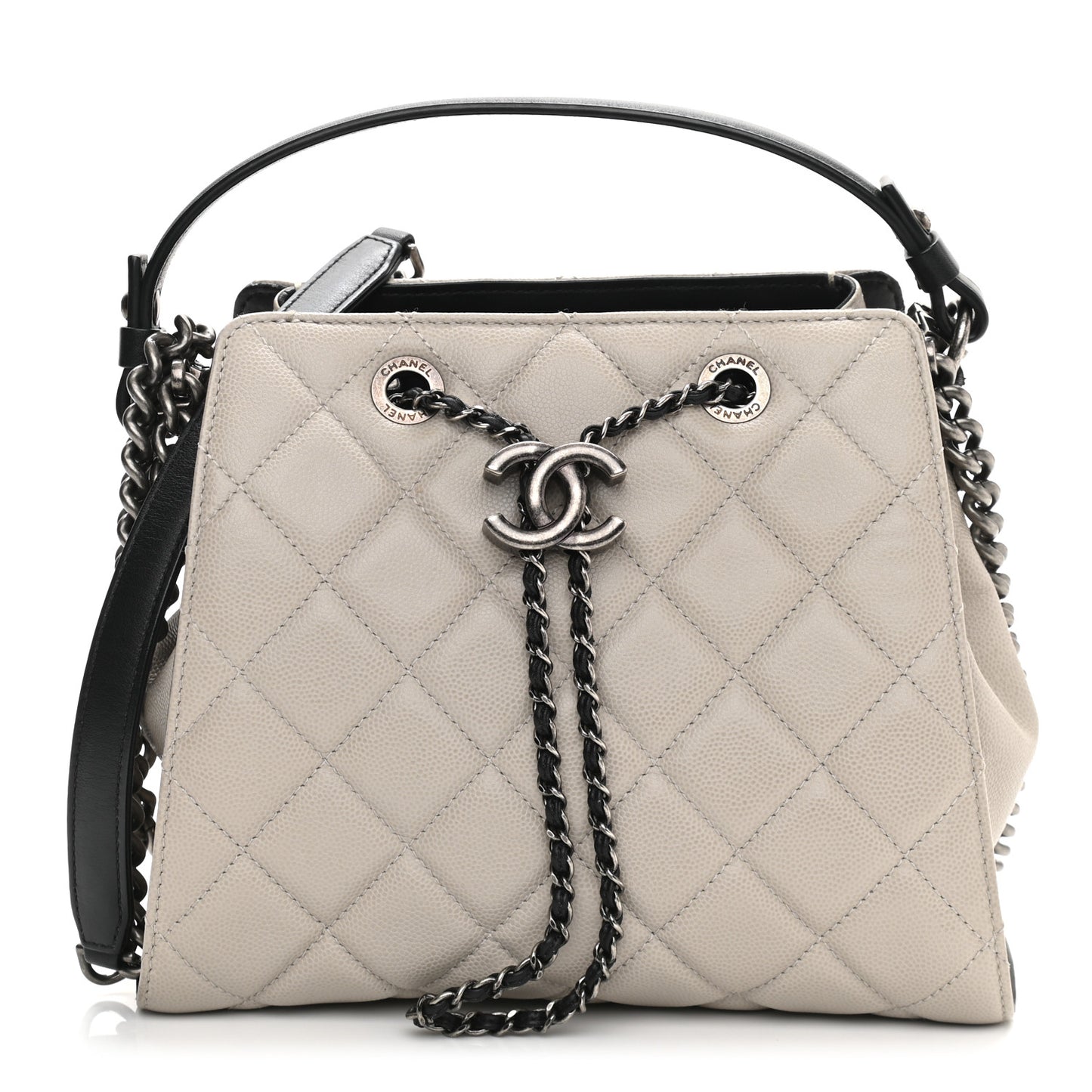 Caviar Quilted Small CC Bucket Bag Grey