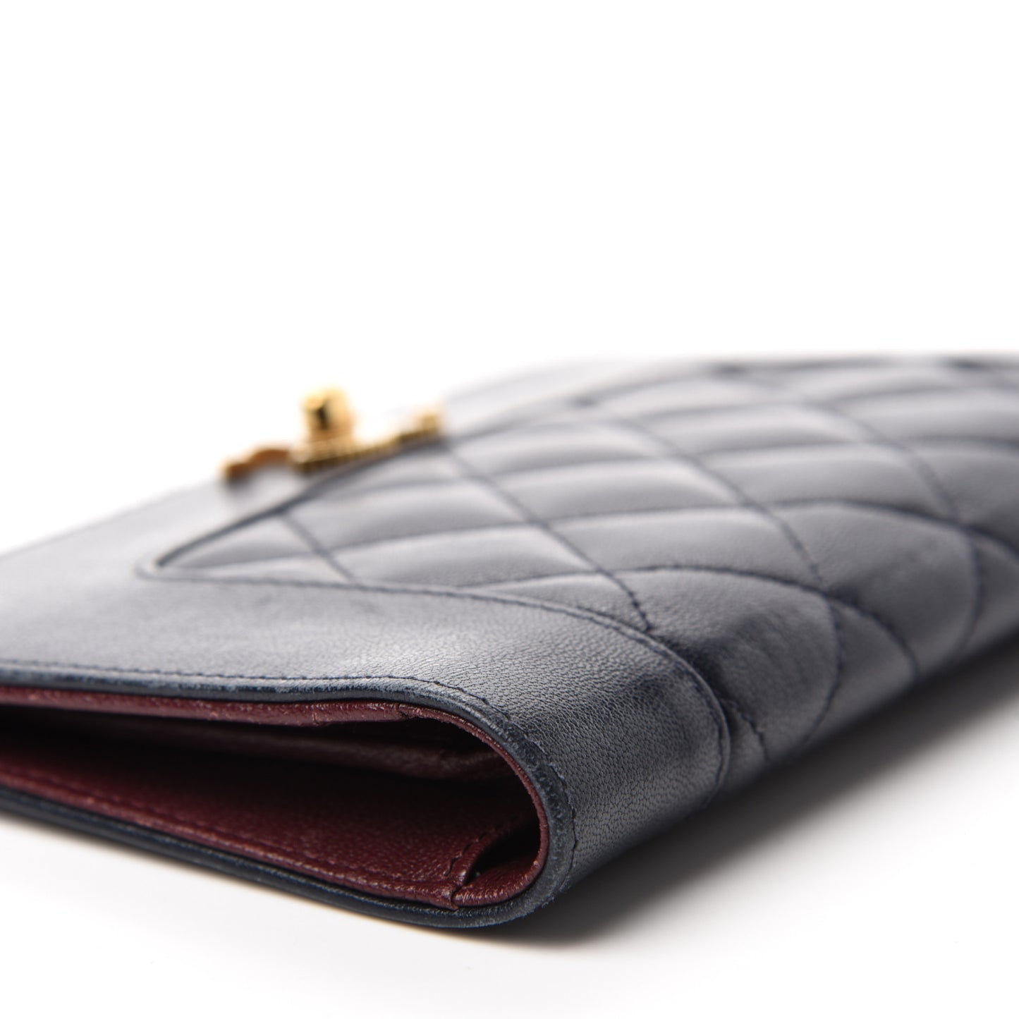 Sheepskin Quilted Mademoiselle Vintage Yen Wallet Navy