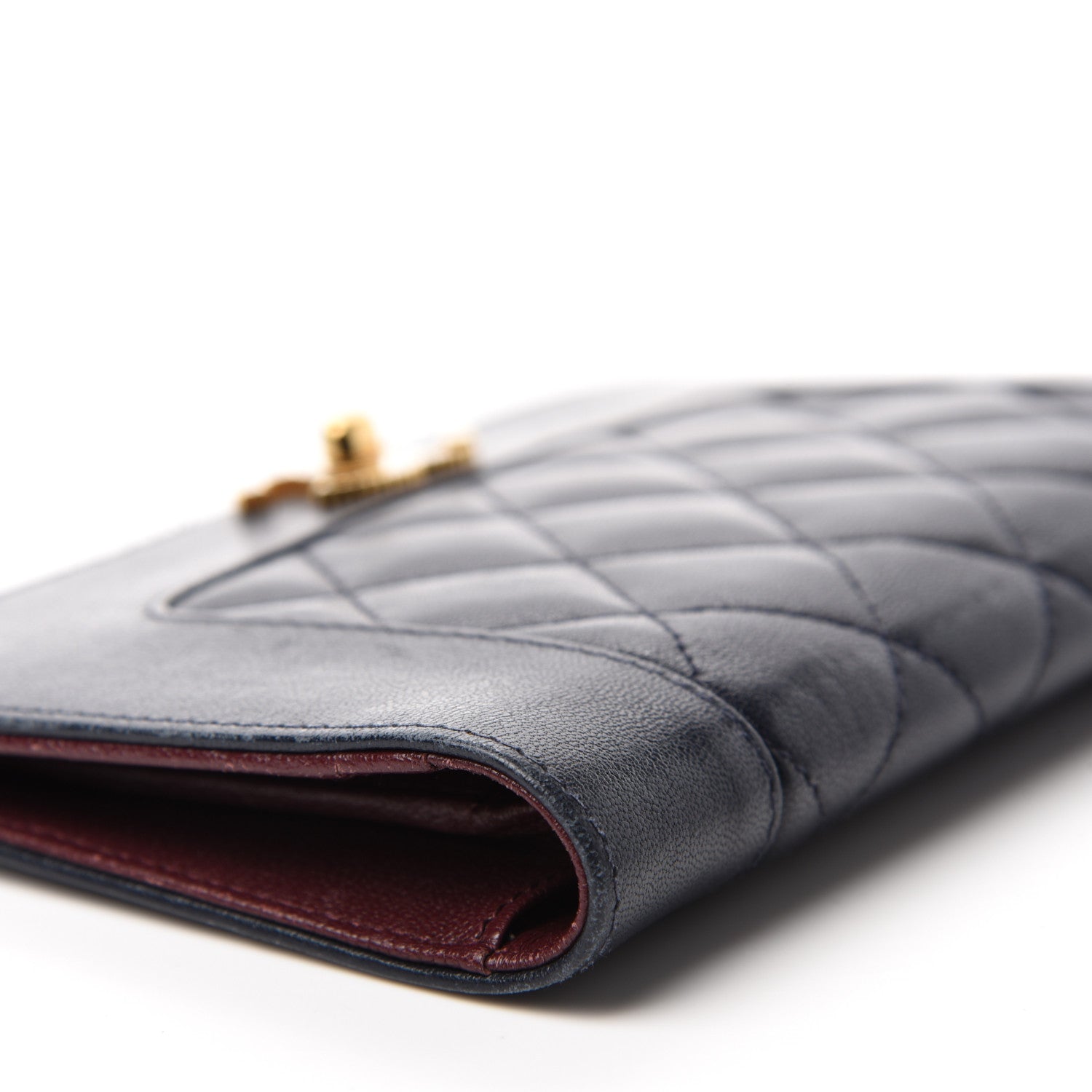Chanel Sheepskin Quilted Mademoiselle Vintage Yen Wallet Navy 8 of 13