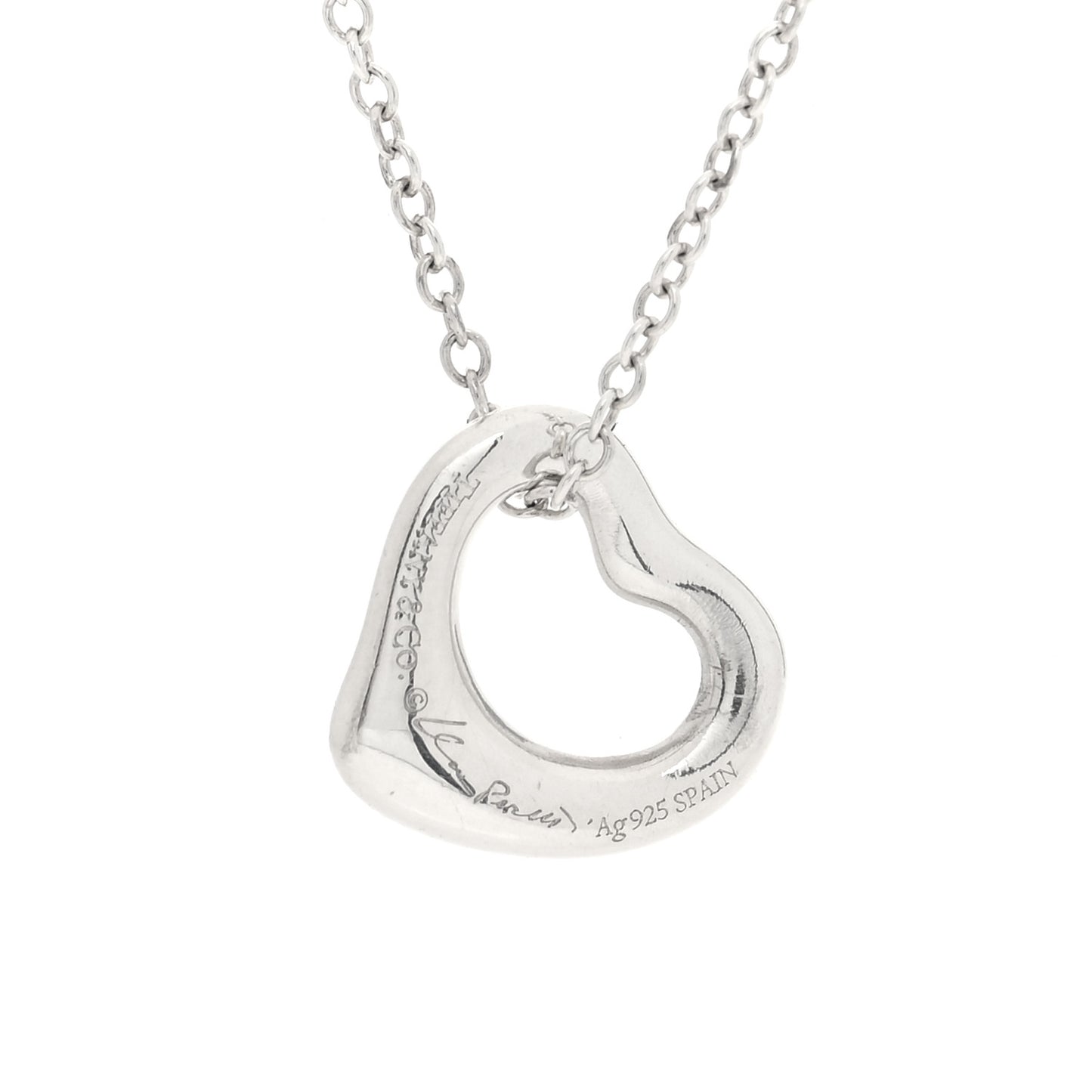 Sterling Silver 11mm Elsa Peretti Open Heart Pendant Necklace