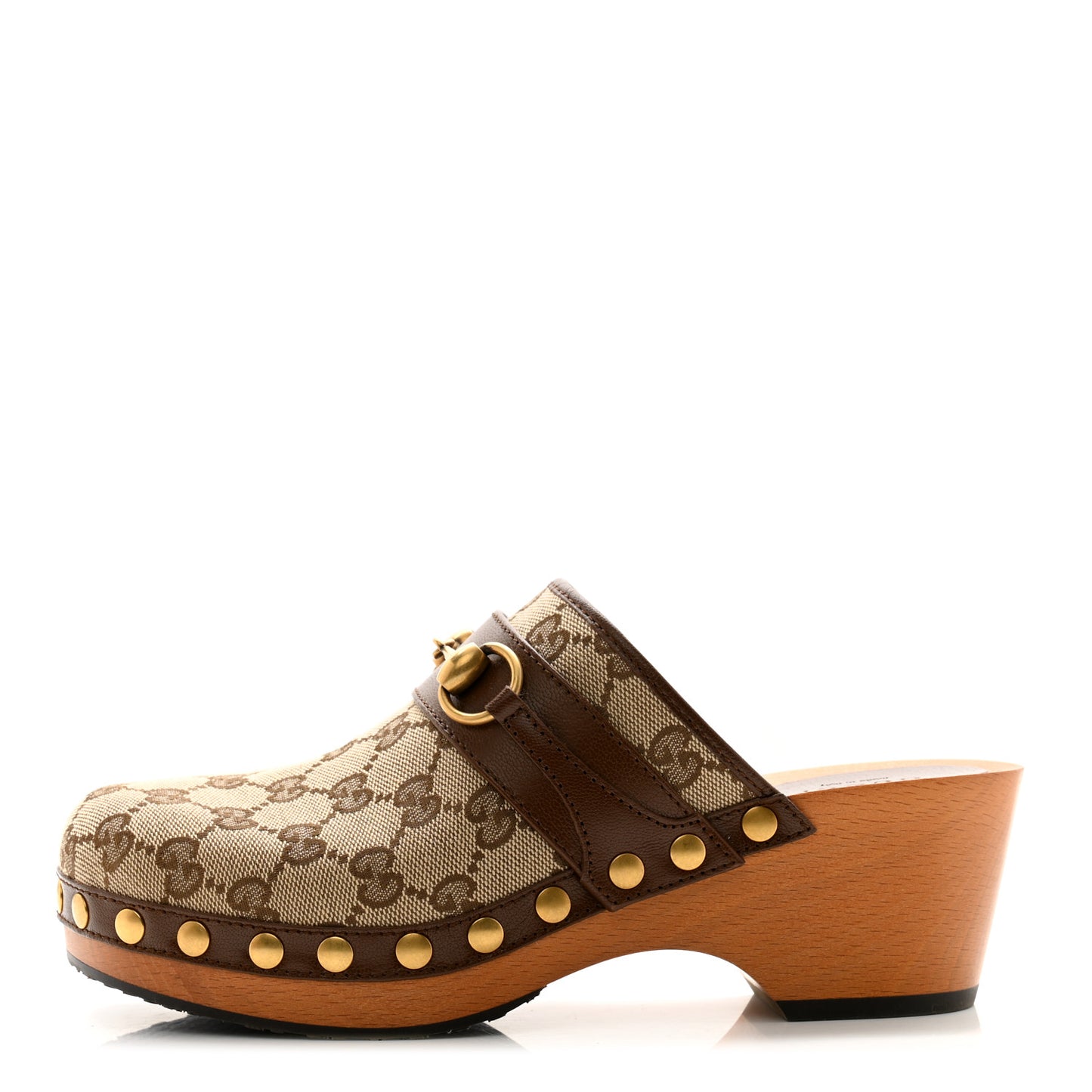 Monogram Goatskin Horsebit Clog Mules 37 Beige Ebony Brown Sugar