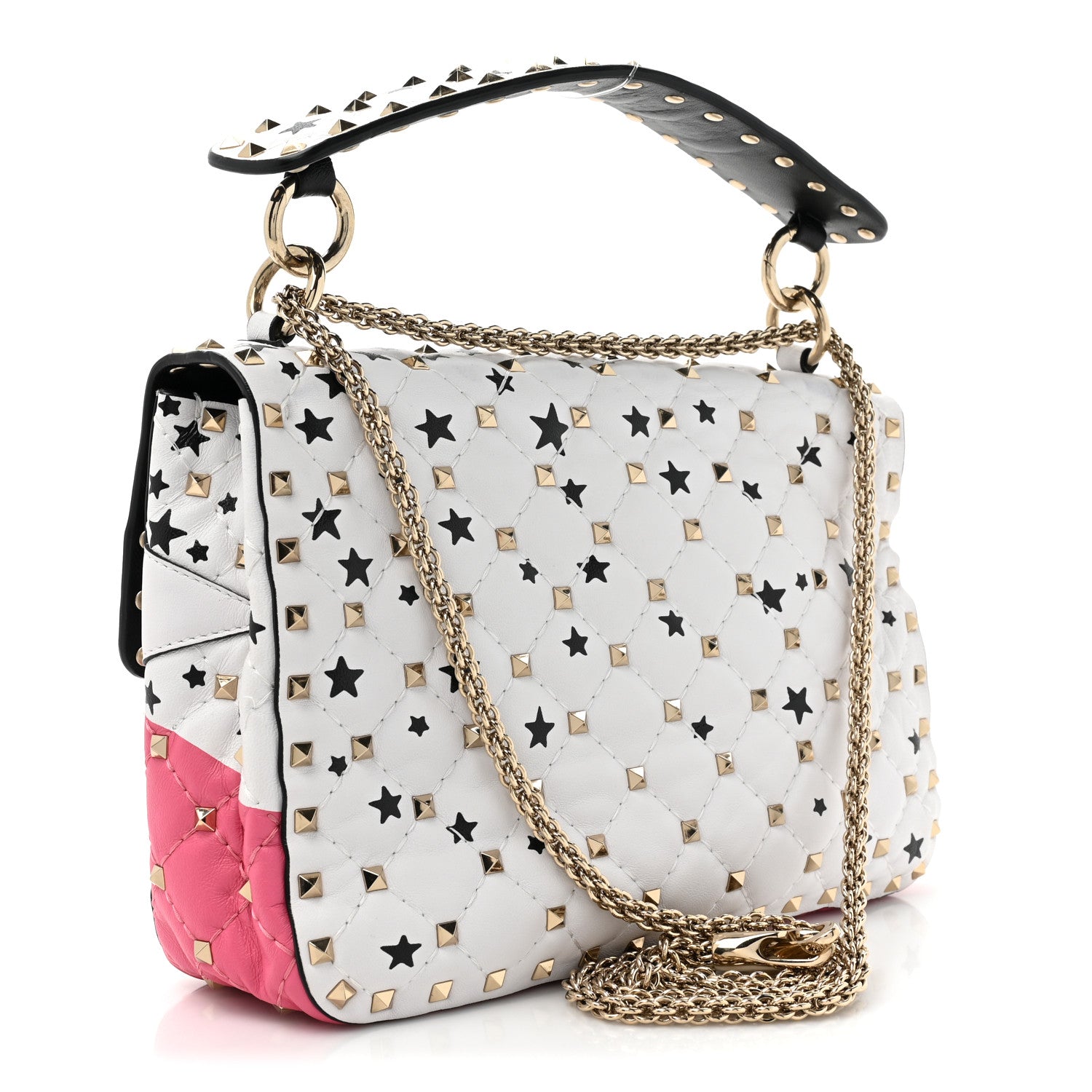 Valentino Garavani Lambskin Medium Star Rockstud Spike Shoulder Bag White Pink 3 of 13