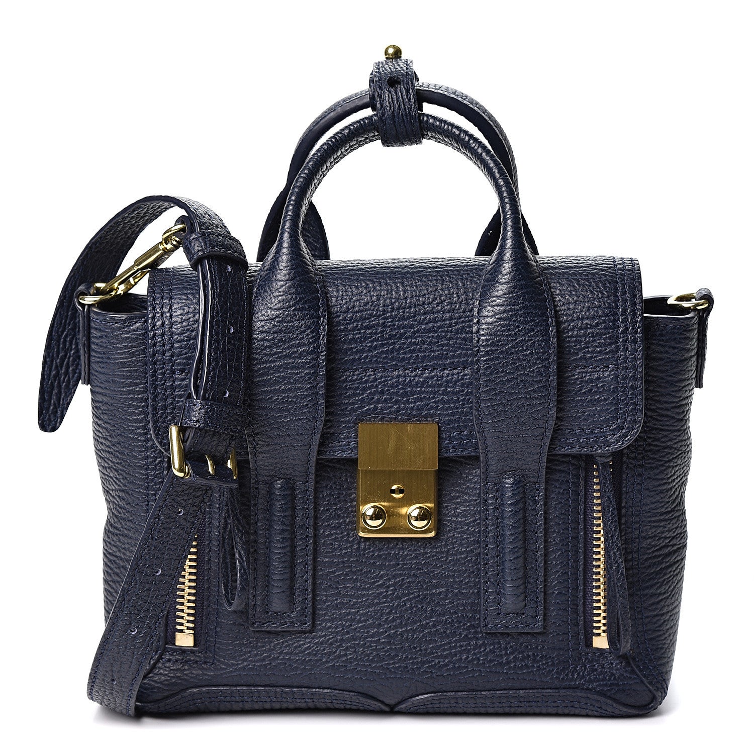 3.1 Phillip Lim 3.1 Textured Calfskin Mini Pashli Satchel Ink 1 of 9